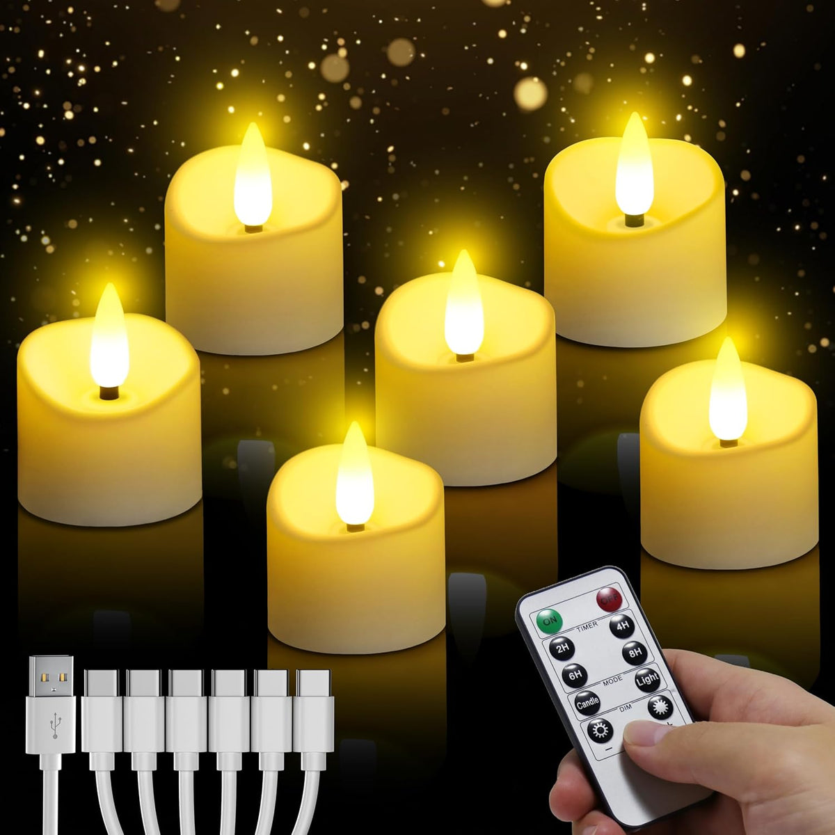 YiaMia Rechargeable Tea Lights with Remote, Flameless LED Candle with 24H Cycle Timer, Battery