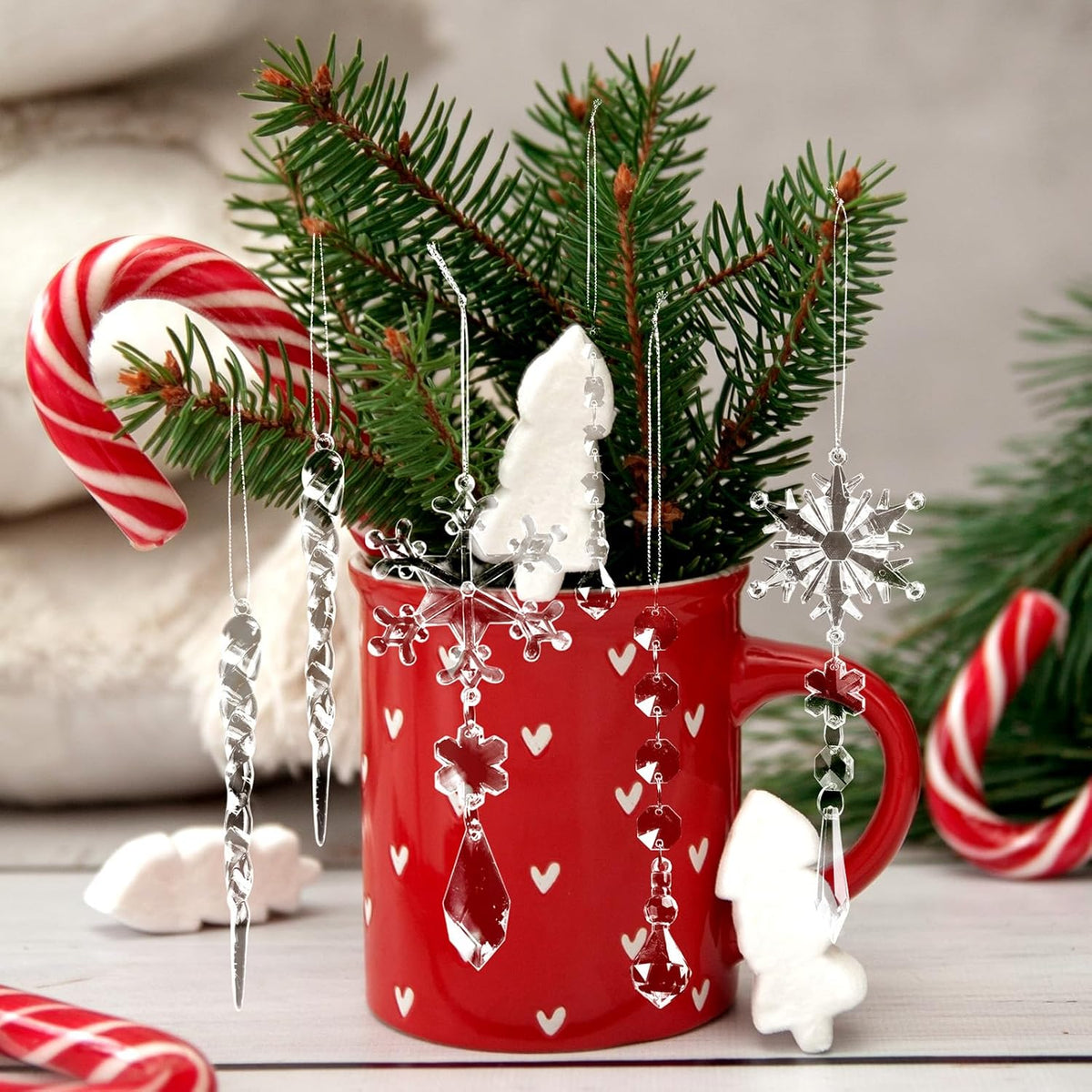 20pcs Christmas Ornaments Set for Tree - Hanging Acrylic Crystal Snowflake Icicle Drop Decorations