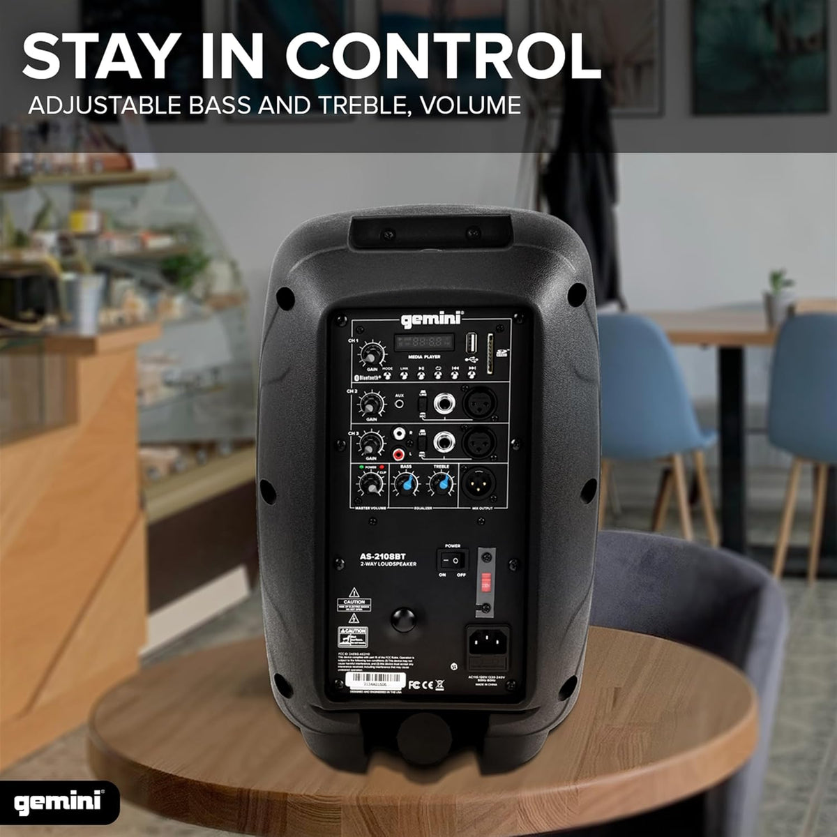 Gemini 8” 500W Bluetooth PA Speaker with TWS Link, USB/SD/FM, XLR/RCA/AUX Inputs, Mic & Guitar