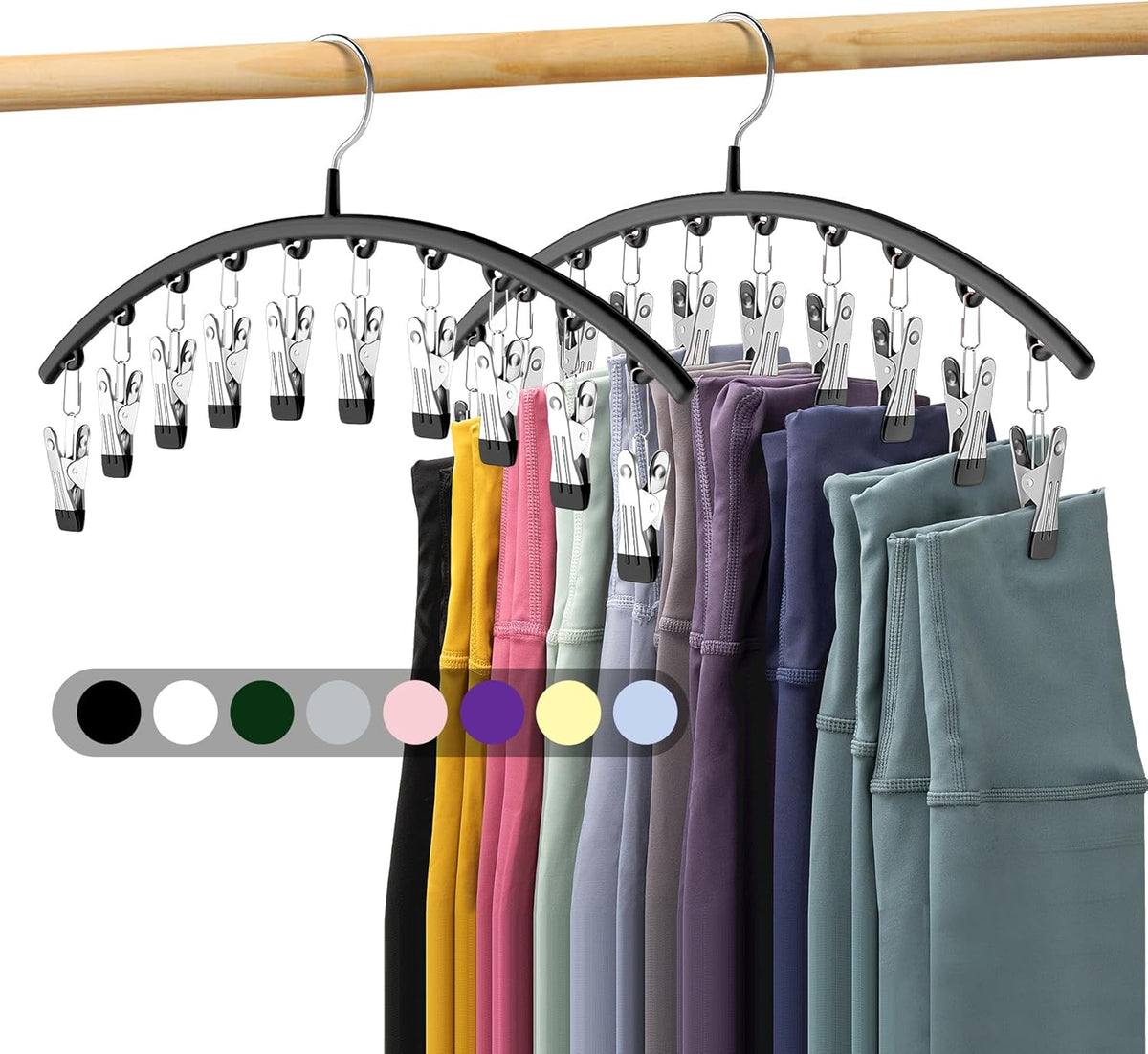 Legging Organizer for Closet, Metal Yoga Pants Hangers 2 Pack w/10 Clips Holds 20 Leggings, Space