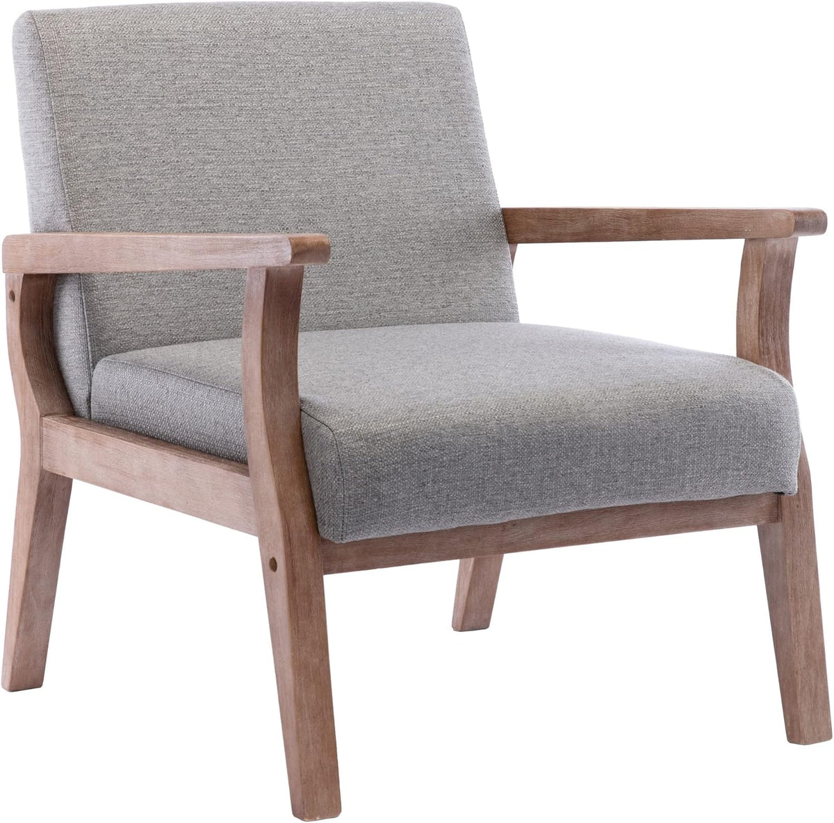 Mid Century Modern Accent Chair, Linen Upholstered Living Room Accent Armchair with Wood Frame