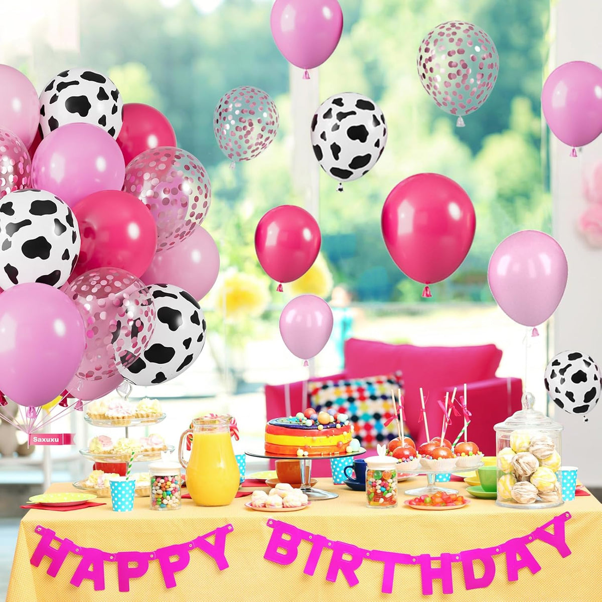 Pink Cow Balloons, 12 Inch Pink Cow Print Balloons, Pastel Hot Pinks Cows Pattern Helium Balloon
