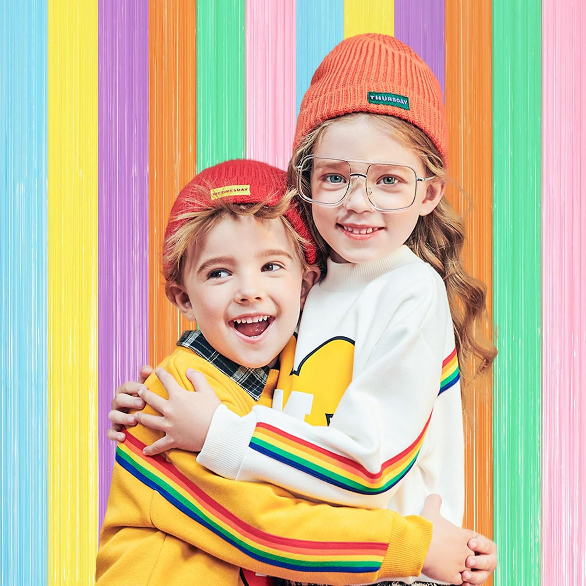2 Pack Pastel Rainbow Foil Fringe Backdrop Curtains, Tinsel Streamers Party Decorations, Fringe