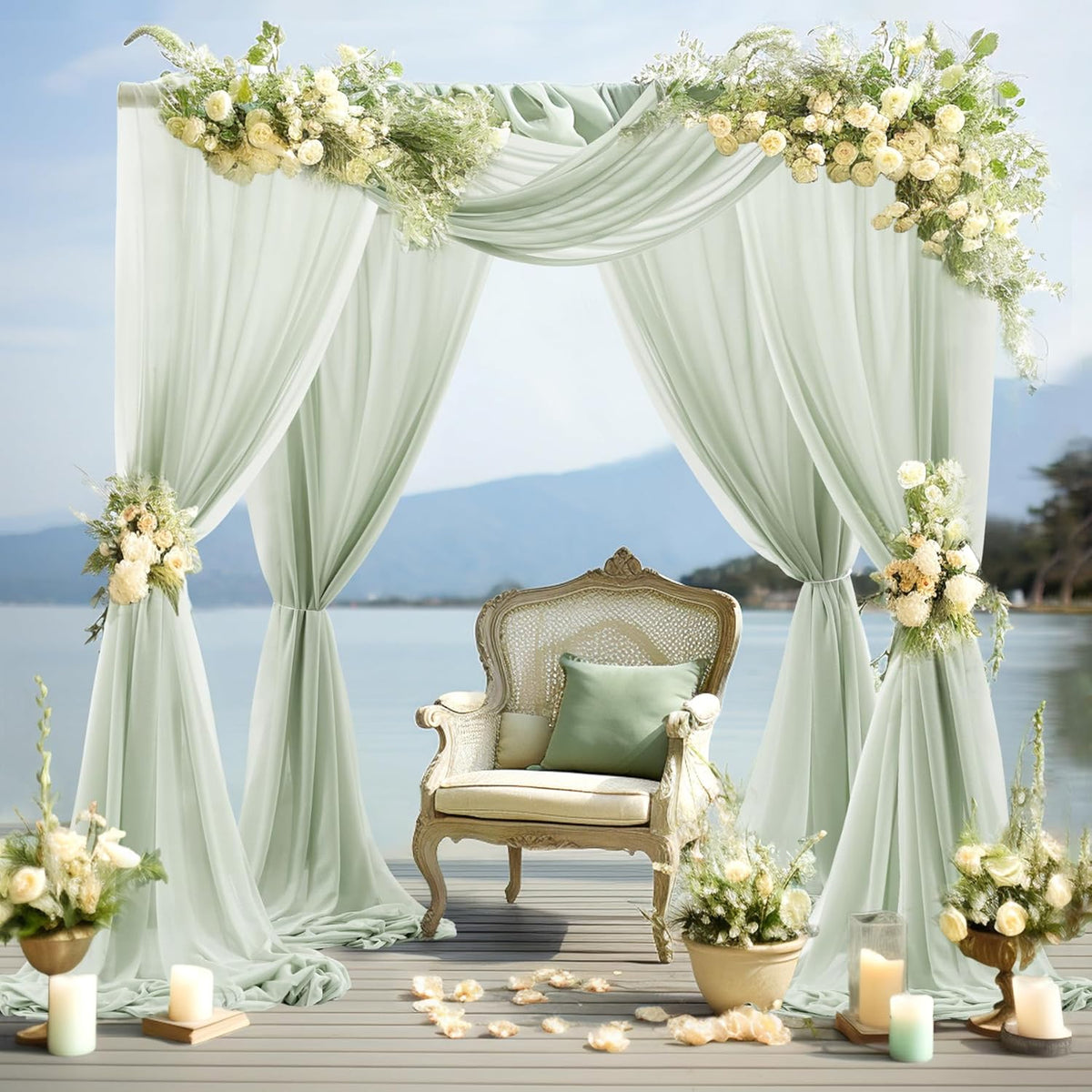 30" x 20Ft Wedding Arch Draping Fabric, 1 Panel Sage Green Sheer Curtain Drapes Extra Wide & Long
