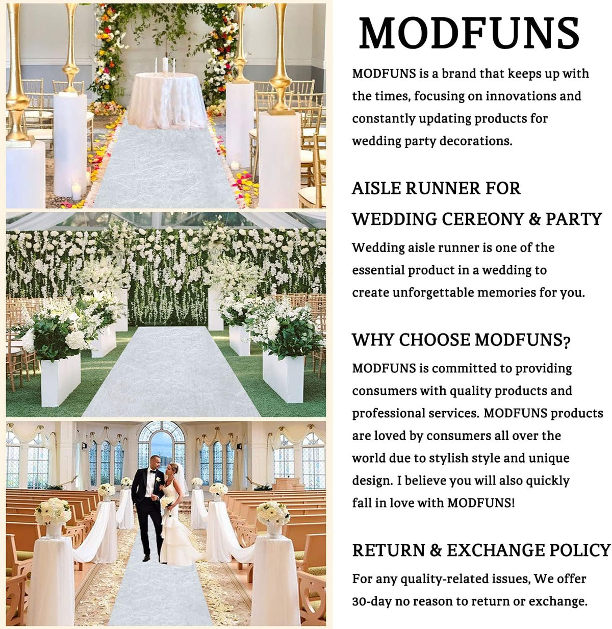 MODFUNS White Wedding Aisle Runner Outdoor Velvet Aisle Runner for Wedding Ceremony 4FTx20FT Carpet