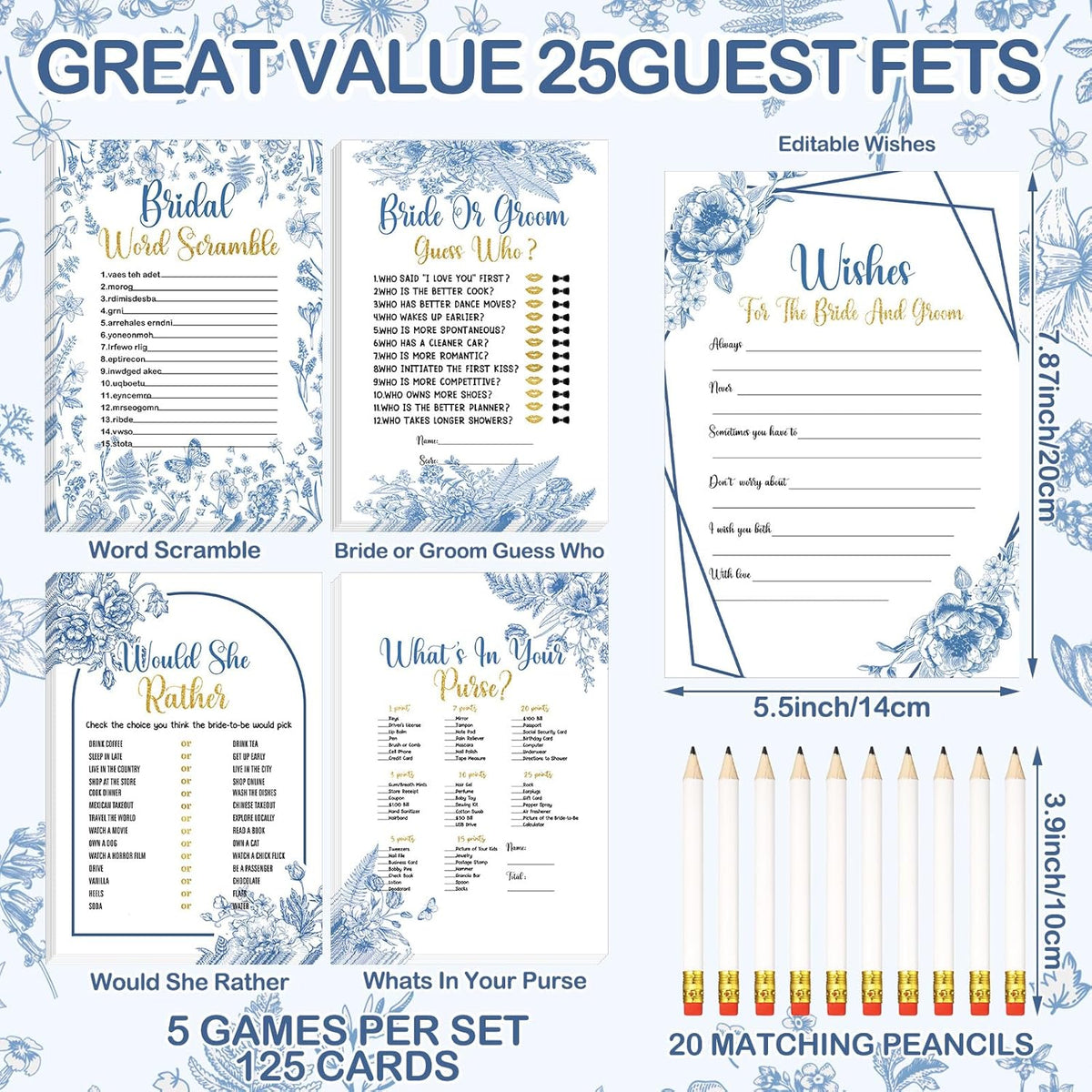 Teling 145 Pieces Bridal Shower Game Bridal Shower Favors Set Wedding Games Cards and Pencils for