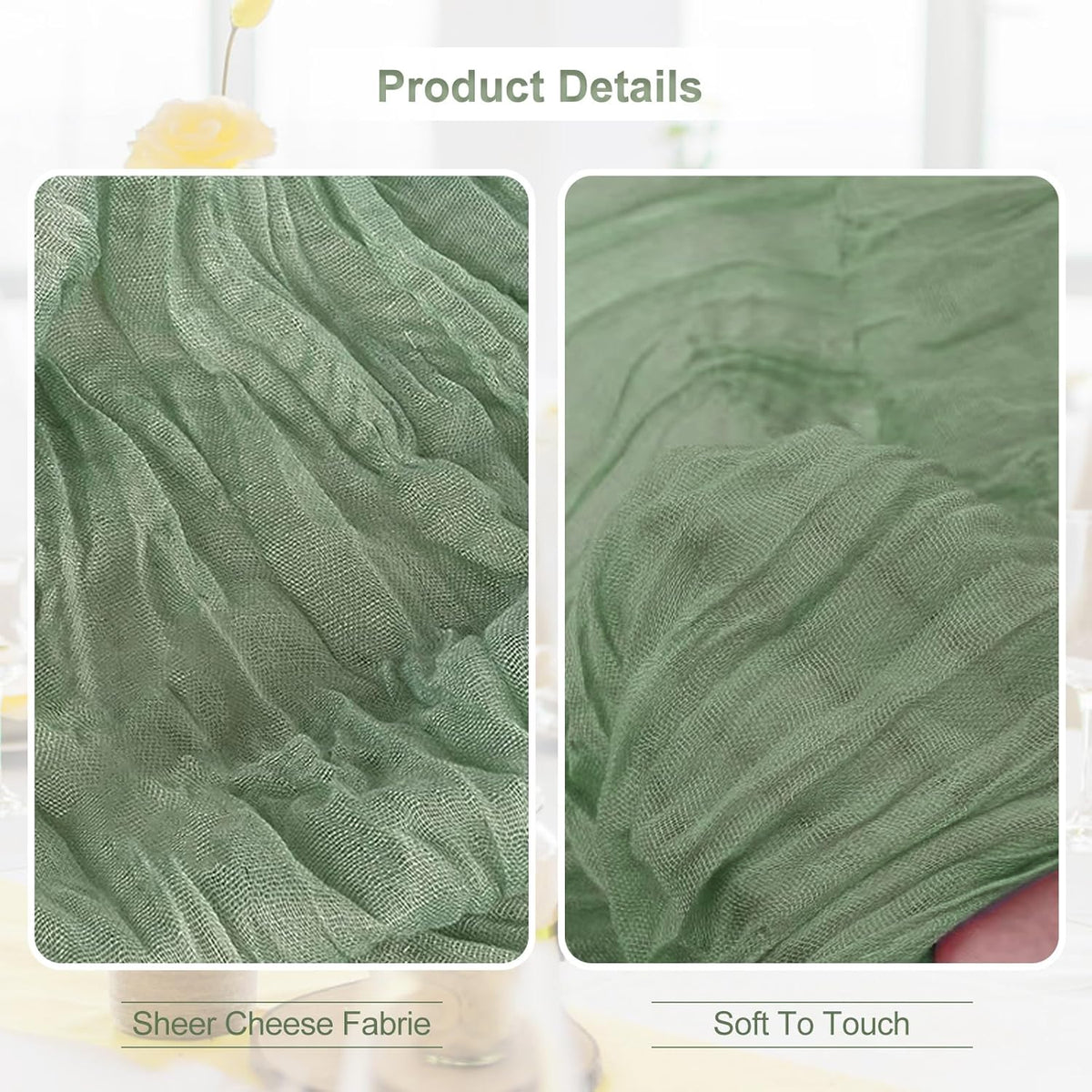 1 Pack Sage Green Cheesecloth Table Runner 35x120 Inch 10Ft Rustic Gauze Cheese Cloth Thanksgiving