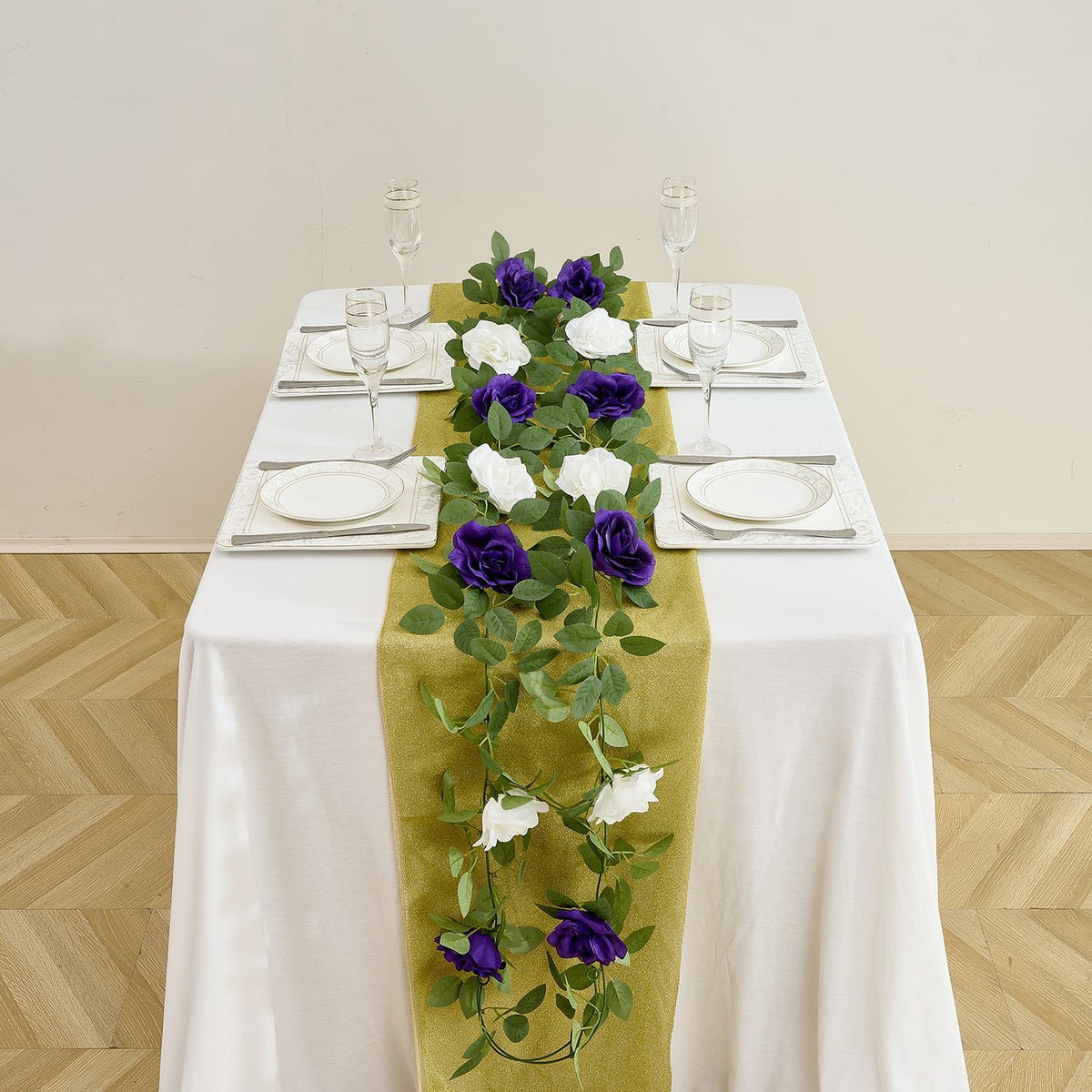 Carlita's Blooms Artificial Rose Garlands Purple Rose Vines Leaves Banners Hanging Floral Garland