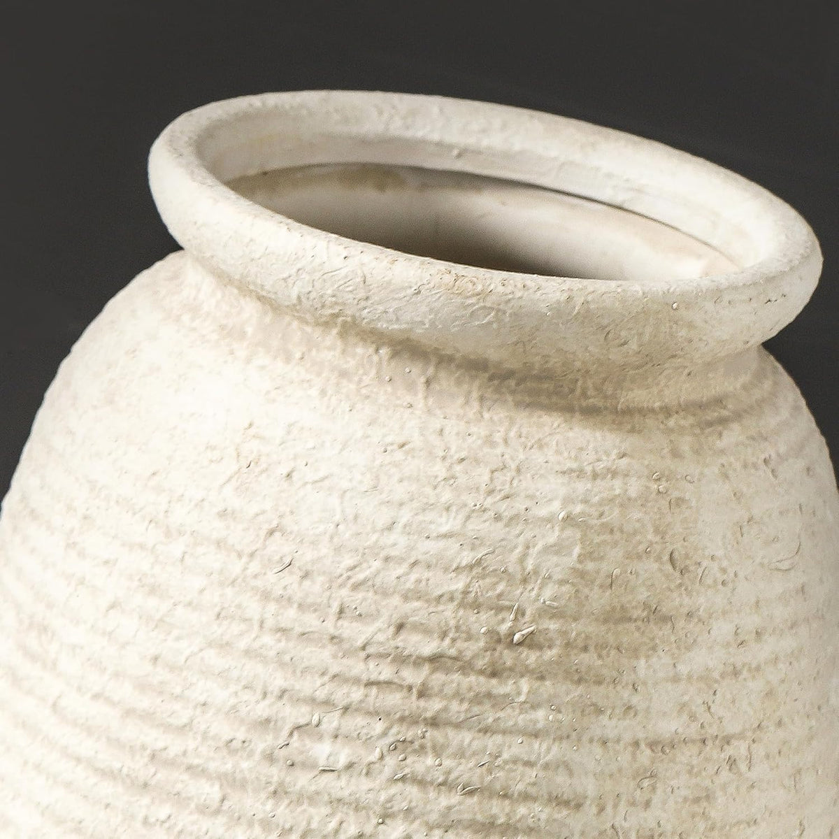Ceramic Flower Vase, 7.48 Inch White Rustic Farmhouse Decorative Vase Pottery Wide-Mouth Vases for