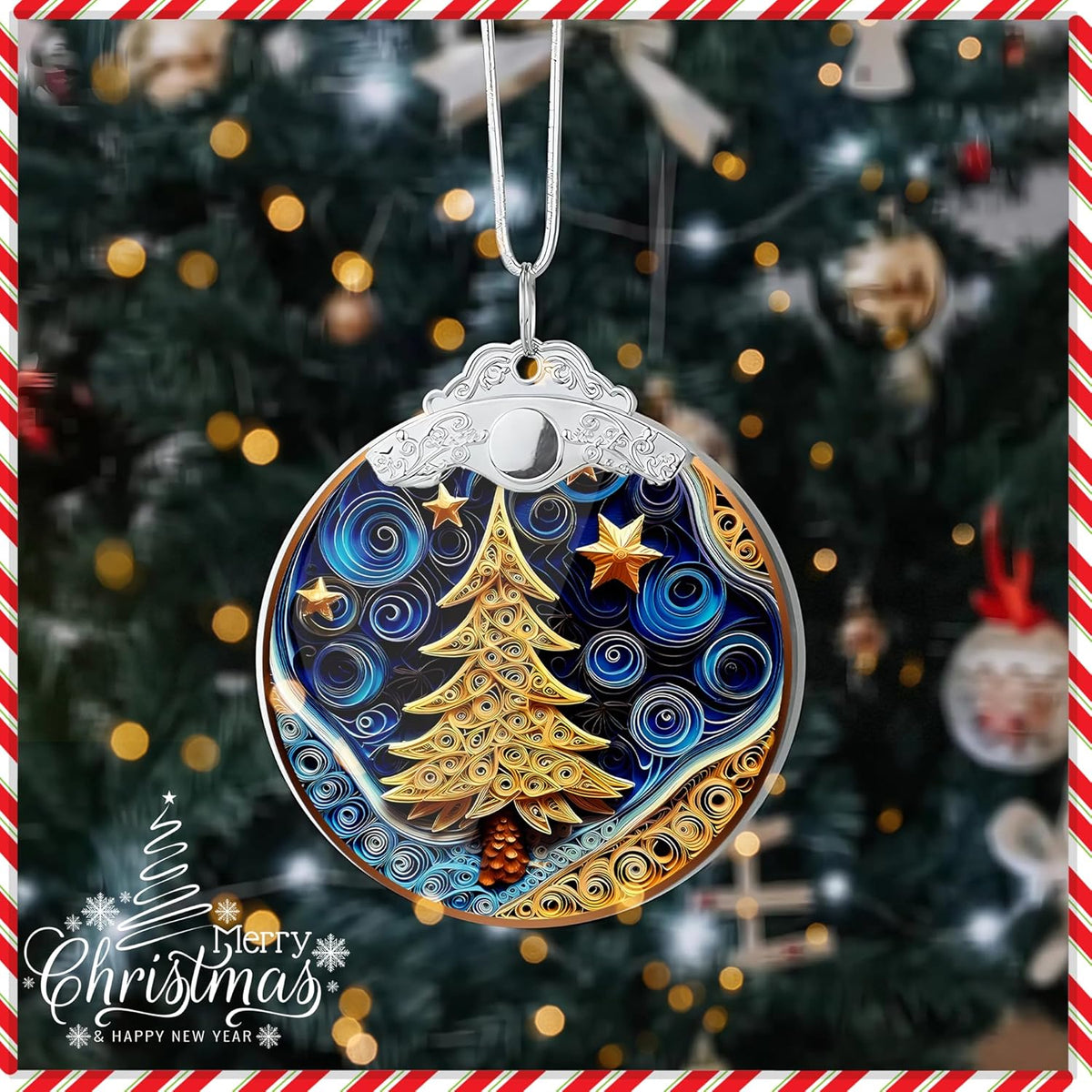 Christmas Ornament 2025, Christmas Tree Round Shape, 4 Inch Acrylic Ornament Art, Holiday