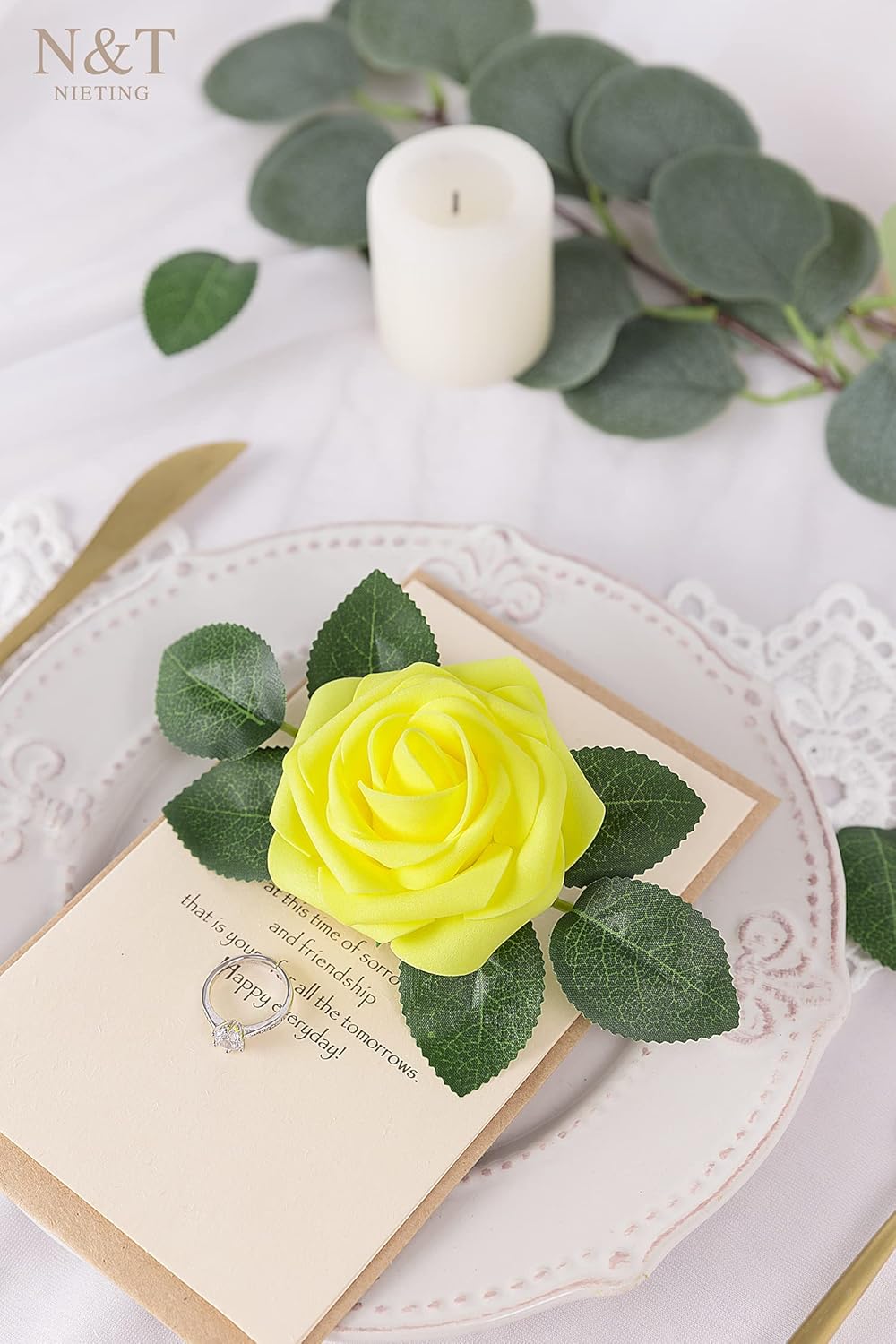 N&T NIETING Artificial Flowers, 25Pcs Fake Flowers Roses Perfect for DIY Wedding Bouquets