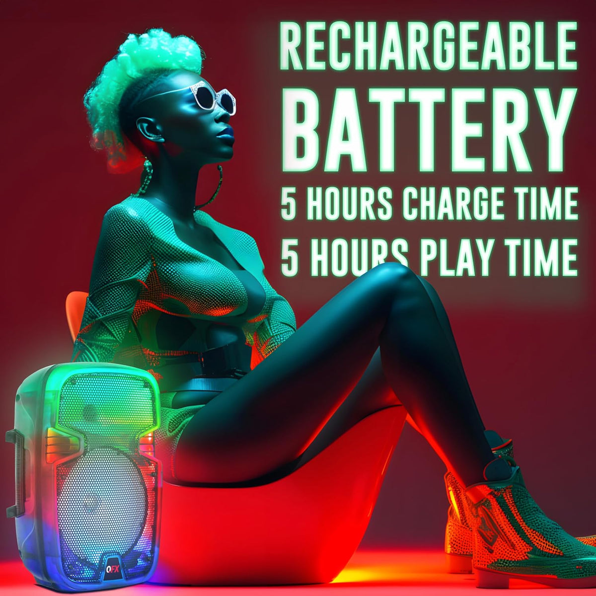 Crystal Clear Sound, Bright Party Lights, Portable & Easy to Use | 8" Rechargeable Bluetooth PA