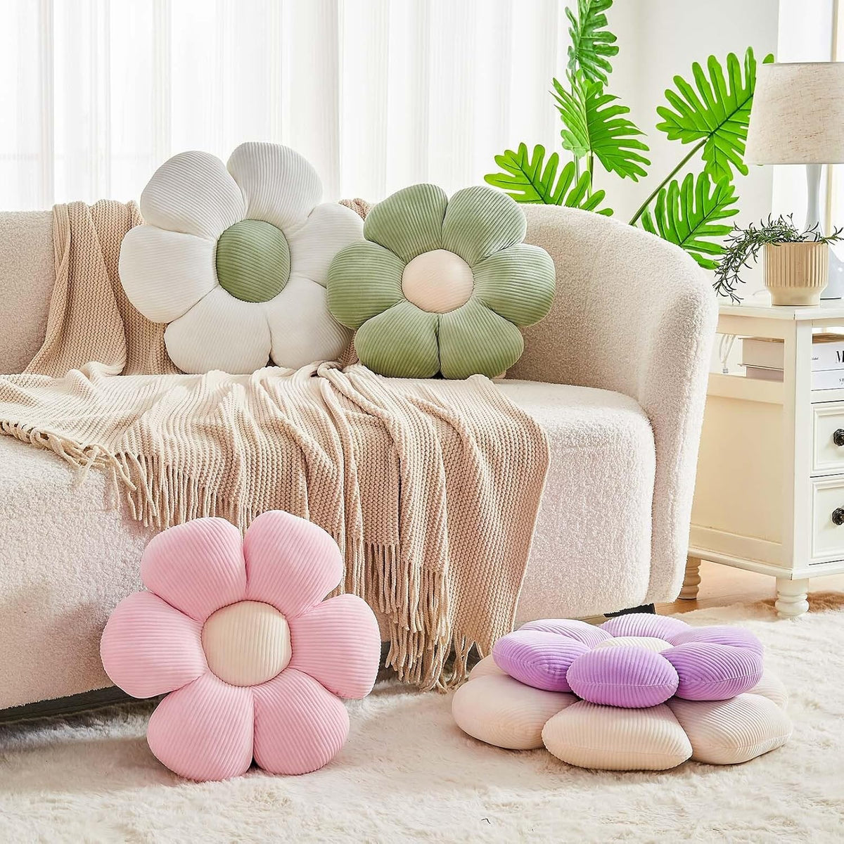 Lavender Flower Pillow, 17.7" Cute Flower Shaped Floor Pillow, Aesthetic Floral Plush Daisy