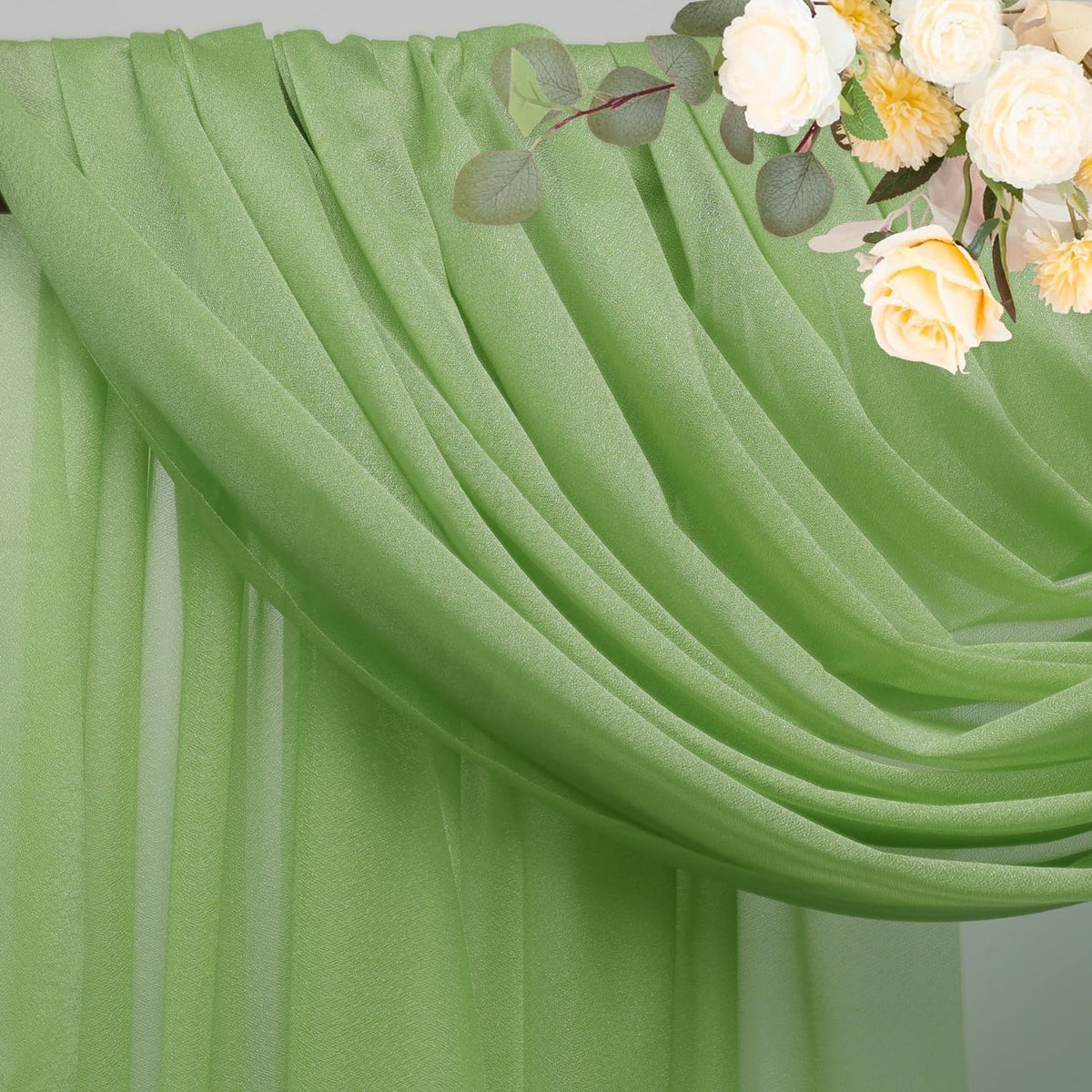 Wokceer Wedding Arch Draping 3 Panels 28.7" x 20FT Sage Green Sheer Fabric Backdrop for Ceremony