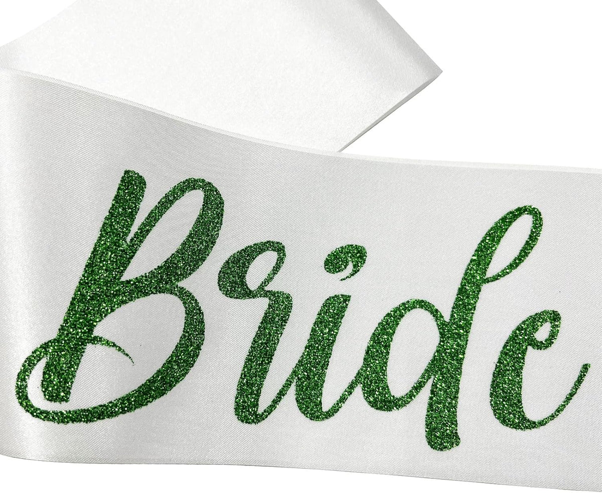 White with Green Letters Bride to Be Sash, Bride Sash Bachelorette Party Bridal Shower Sashes