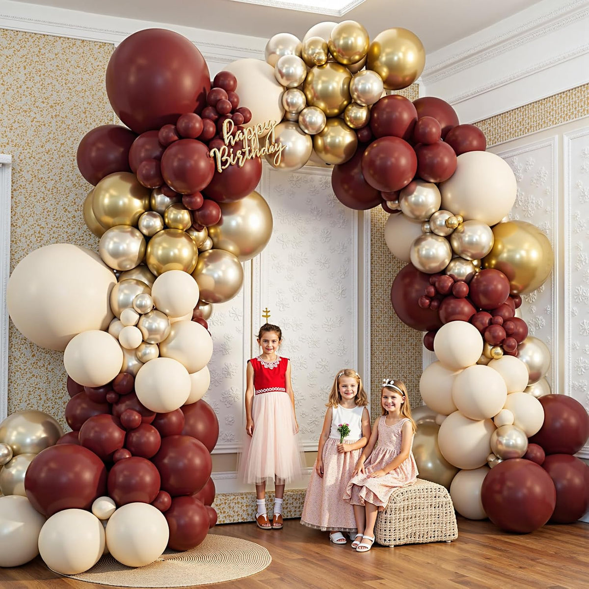 Burgundy Balloon Garland Arch Kit,412Pcs Burgundy and Sand White Metallic Gold Balloons for Wedding