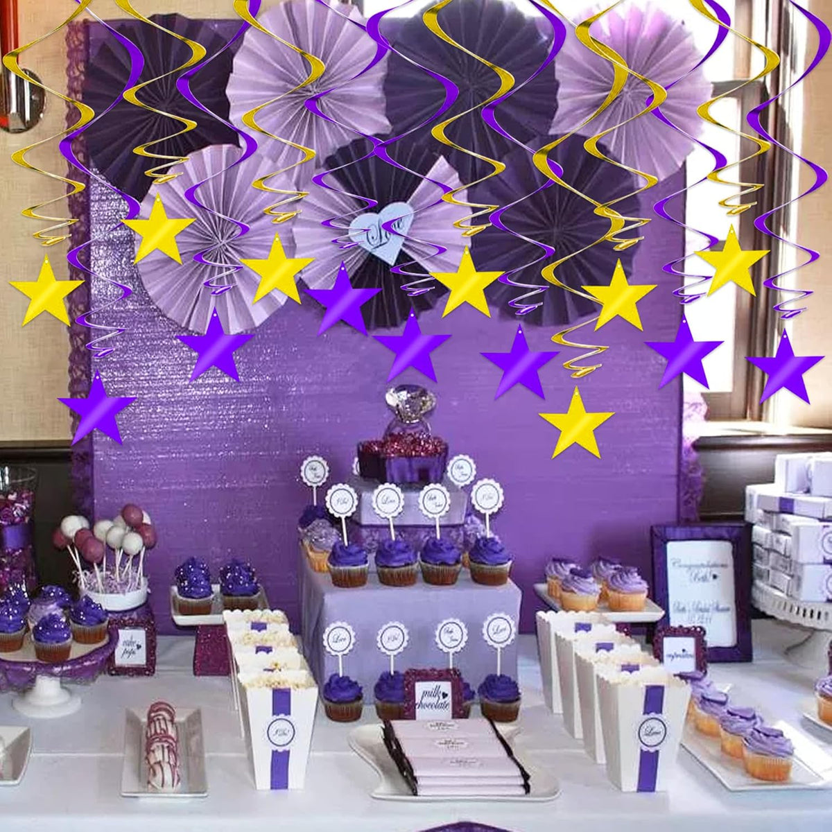BEISHIDA Purple Gold Star Hanging Swirl Decorations, Birthday Hanging Party Supplies for Graduation
