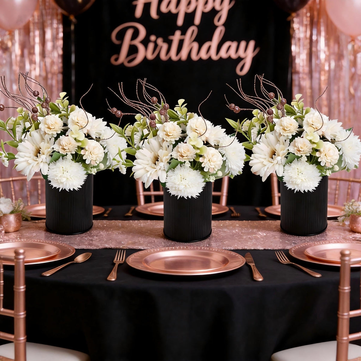 DIYDOFUN Ivory White & Rose Gold Flower Table Centerpieces, Set of 6