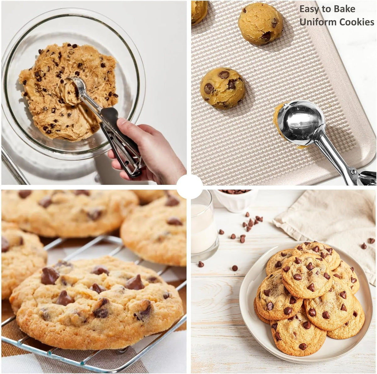 Cookie Scoop Set, 3Pcs Ice Cream Scoop, Cookie Scoops for Baking Set of 3, 18/8 Stainless Steel