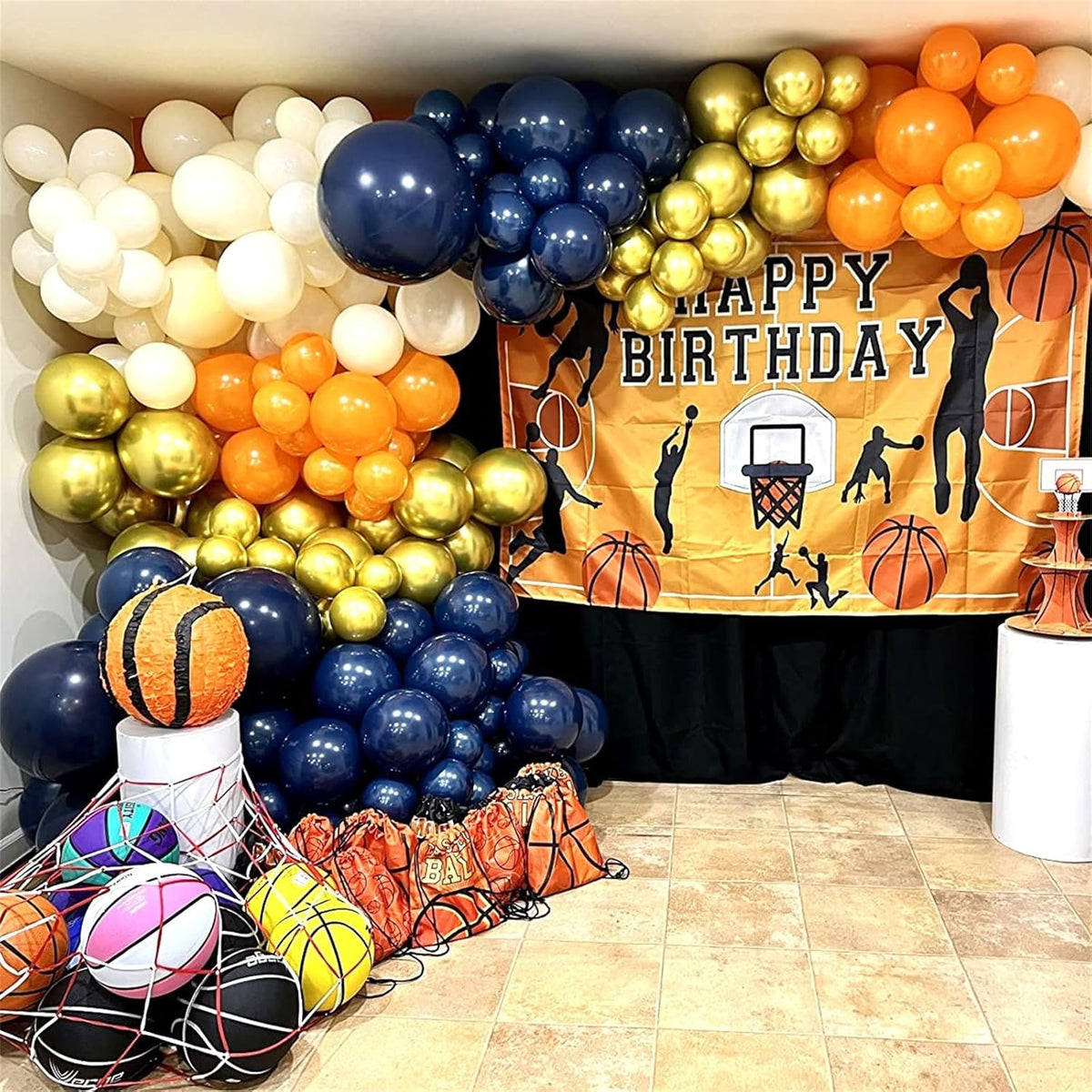 Navy Blue and Orange Balloons, Navy Metallic Orange White Latex Balloons Set, Dark Orange for Boys