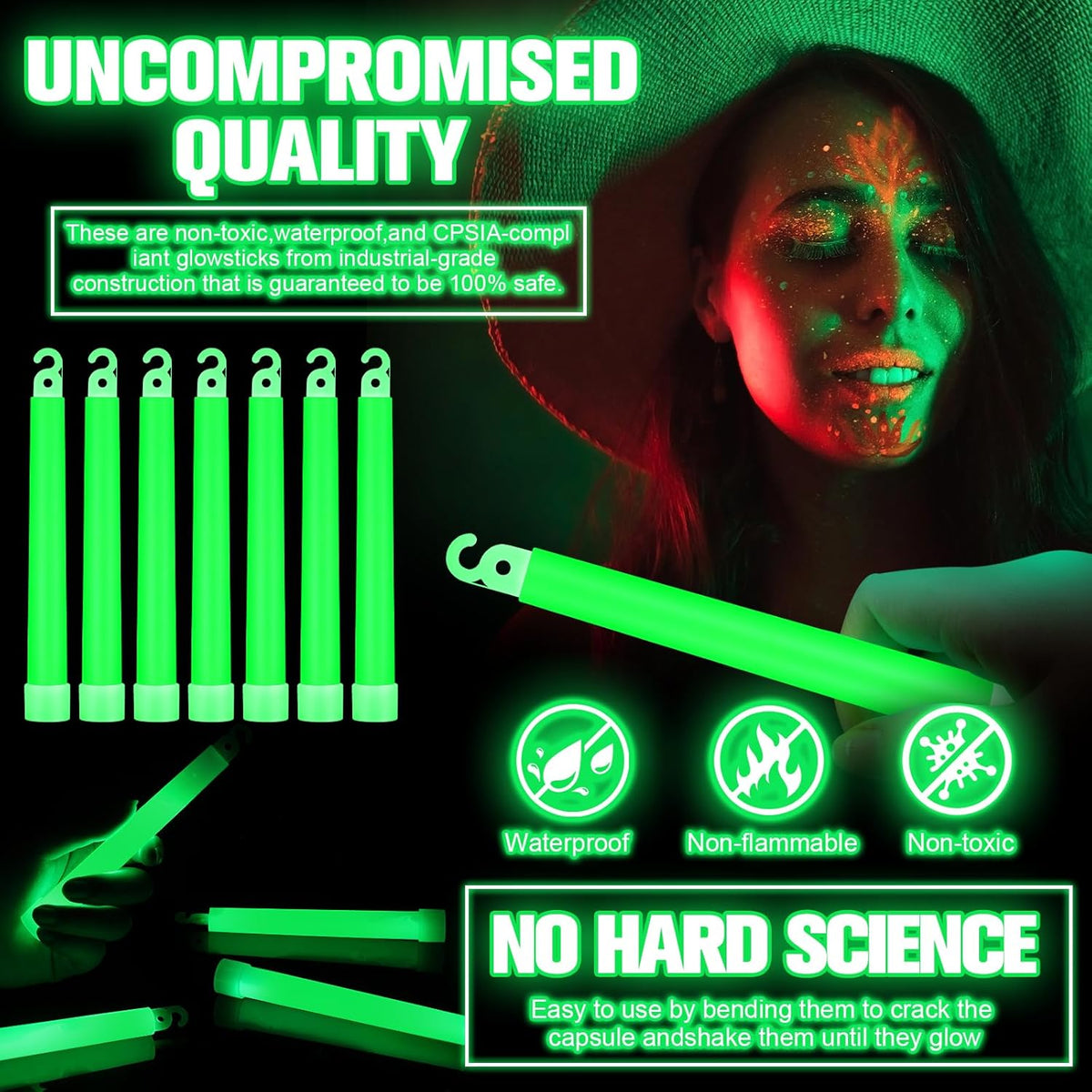 Sotiff 200 Pcs Bright 6 Inch Large Glow Sticks Bulk Emergency Glow in The Dark Sticks with 12 Hour