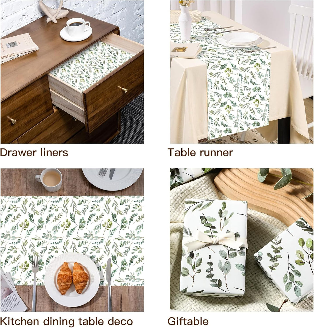 WRAPAHOLIC Kraft Wrapping Paper - Mini Roll - 17 Inch x 16.5 Feet - Eucalyptus Leaves Wrapping