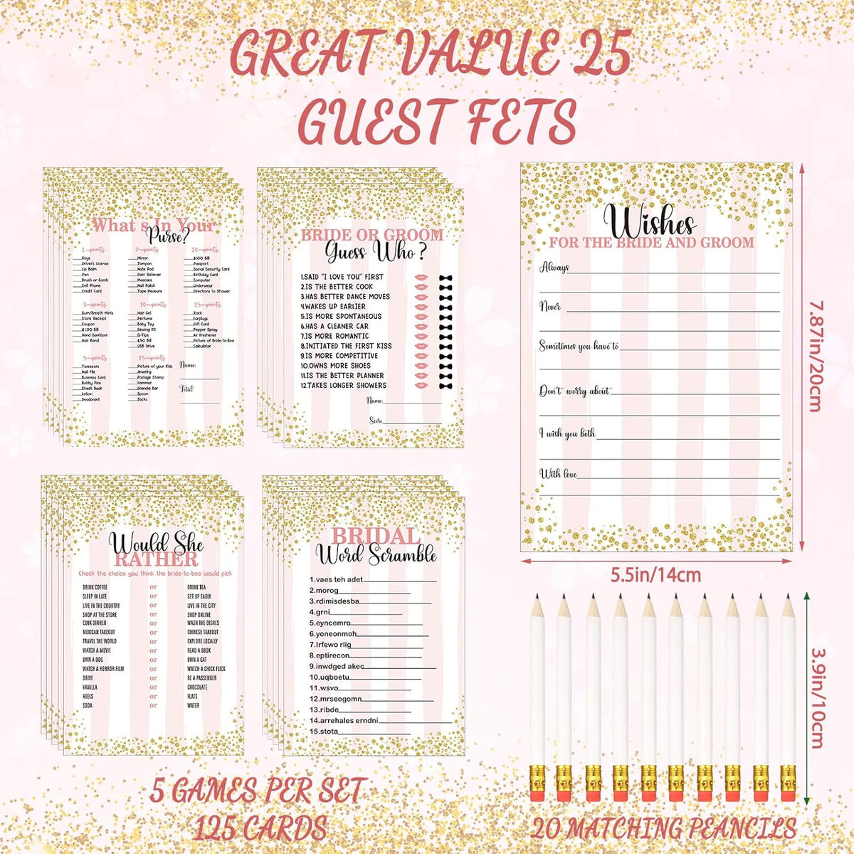 Teling 145 Pieces Bridal Shower Game Bridal Shower Favors Set Wedding Games Cards and Pencils for