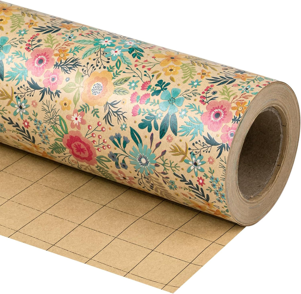 WRAPAHOLIC 30 Inch Jumbo Kraft Floral Wrapping Paper Roll - 30 Inch x 33 Feet - Spring Summer