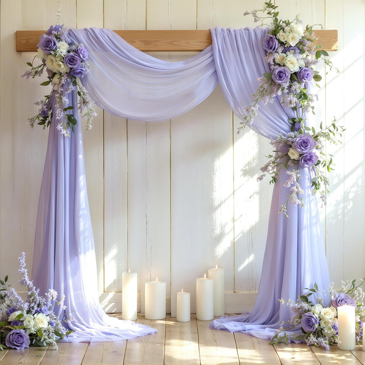 Wedding Arch Draping Fabric,2 Panels 18FT Purple Sheer Chiffon Curtain Drapes 6 Yards for Wedding