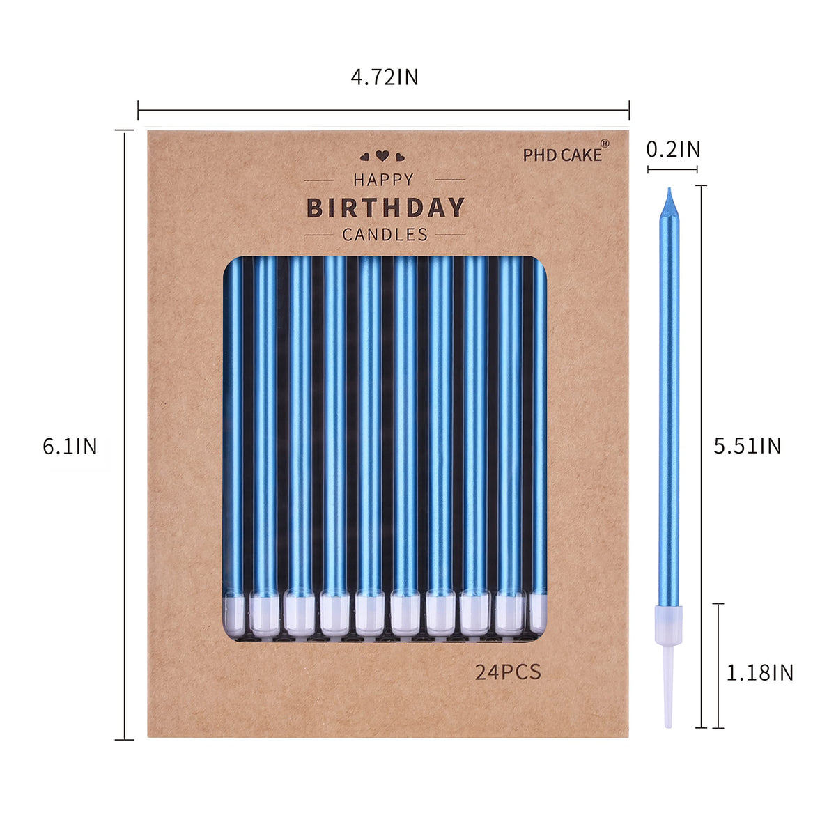 PHD CAKE Blue Long Thin Metallic Birthday Candles, Cake Candles, Birthday Parties, Wedding