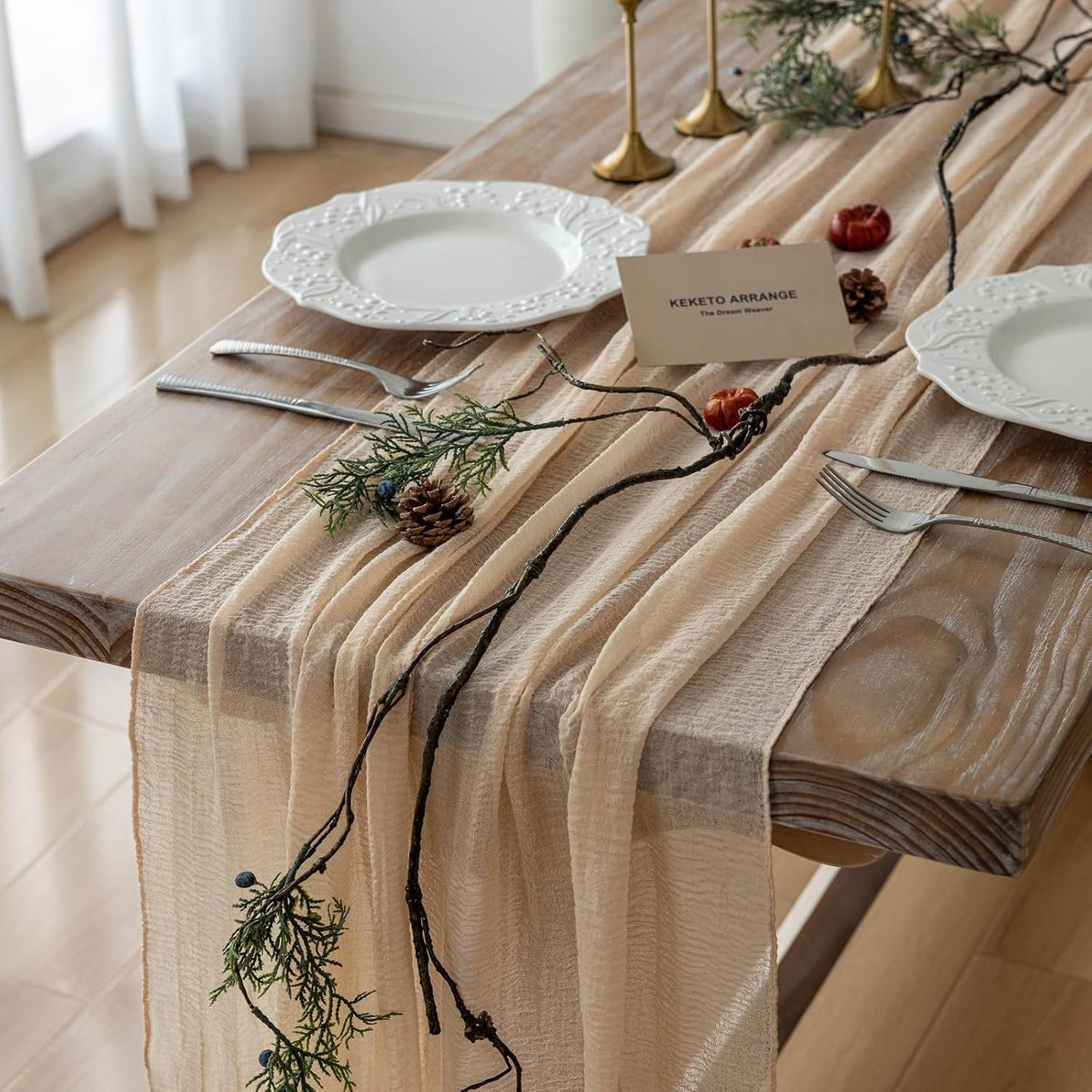Deep Beige Cheesecloth Table Runner Rustic Boho Gauze 120 Inch 10 FT Cheese Cloth for Wedding Baby