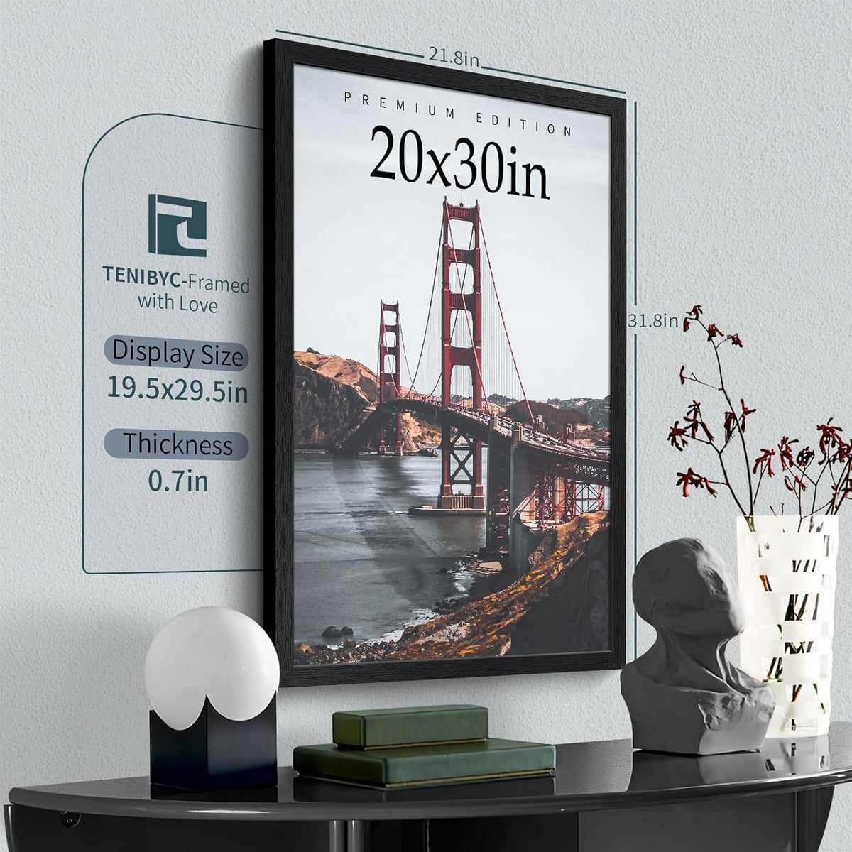 20x30 Poster Frame Set - 3 Pack, Textured Black Solid Wood Picture Frame, Wall Gallery Frame - Wall