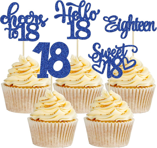 30Pcs18th Birthday Cupcake Toppers Eighteen Happy 18th Cupcake Picks Sweet 18 Cheers to 18 Cake