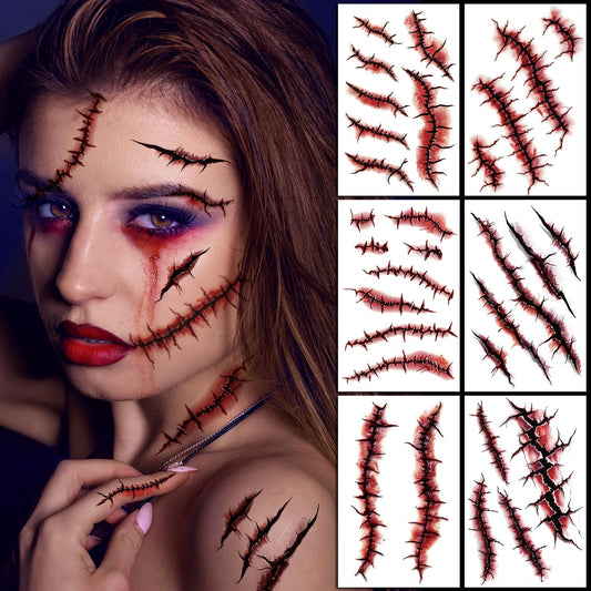 JCFIRE 12 Sheets Halloween Makeup Kit, Fake Scars Halloween Temporary Tattoos for Kids Adults