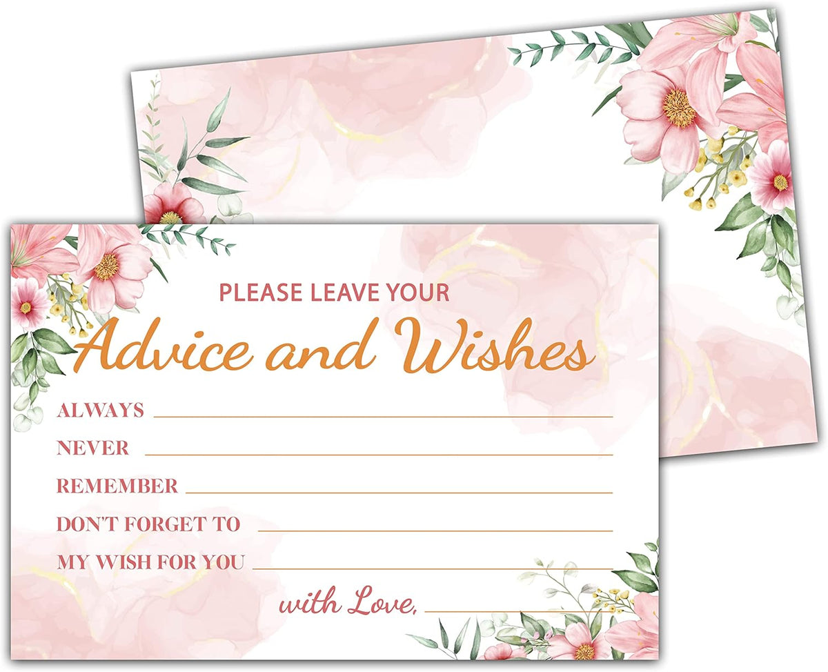Boho Floral Greenery Advice and Wishes Cards, 25 Pcs Blush Pink Double Sided Advice Cards for The