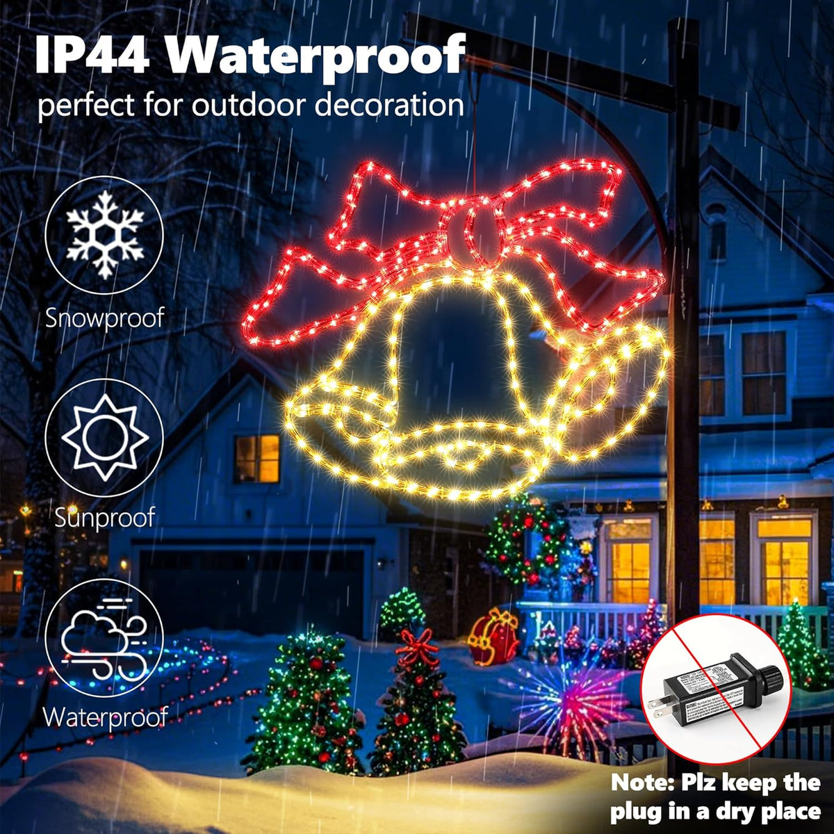 Christmas 33'' Large Bell Lights Decoration - 297LED Outdoor Waterproof Christmas Lights Large Bell