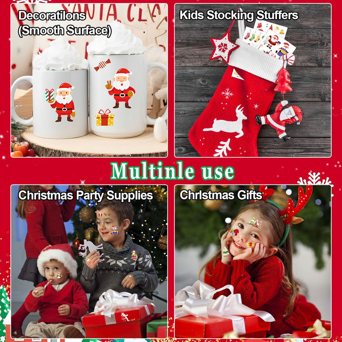 LOMIMOS 240PCS Christmas Temporary Tattoos for Kids,Christmas Party Favors Glow In The Dark Tattoos