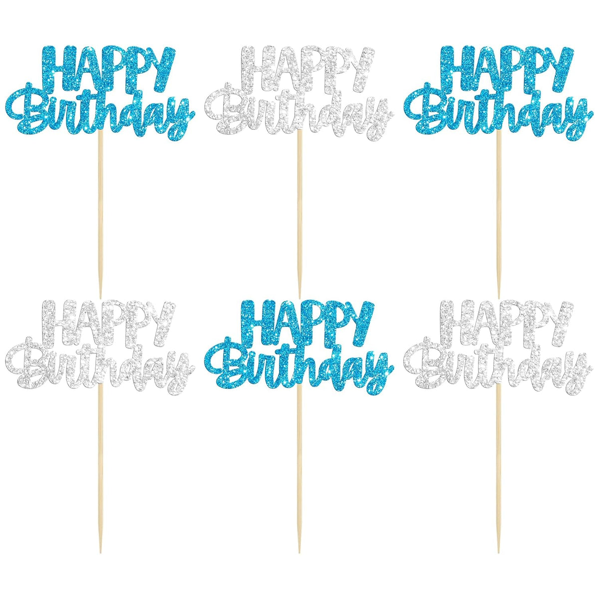 Gyufise 24Pcs Happy Birthday Cupcake Toppers Glitter Birthday Cupcake Food Picks for Celebrating