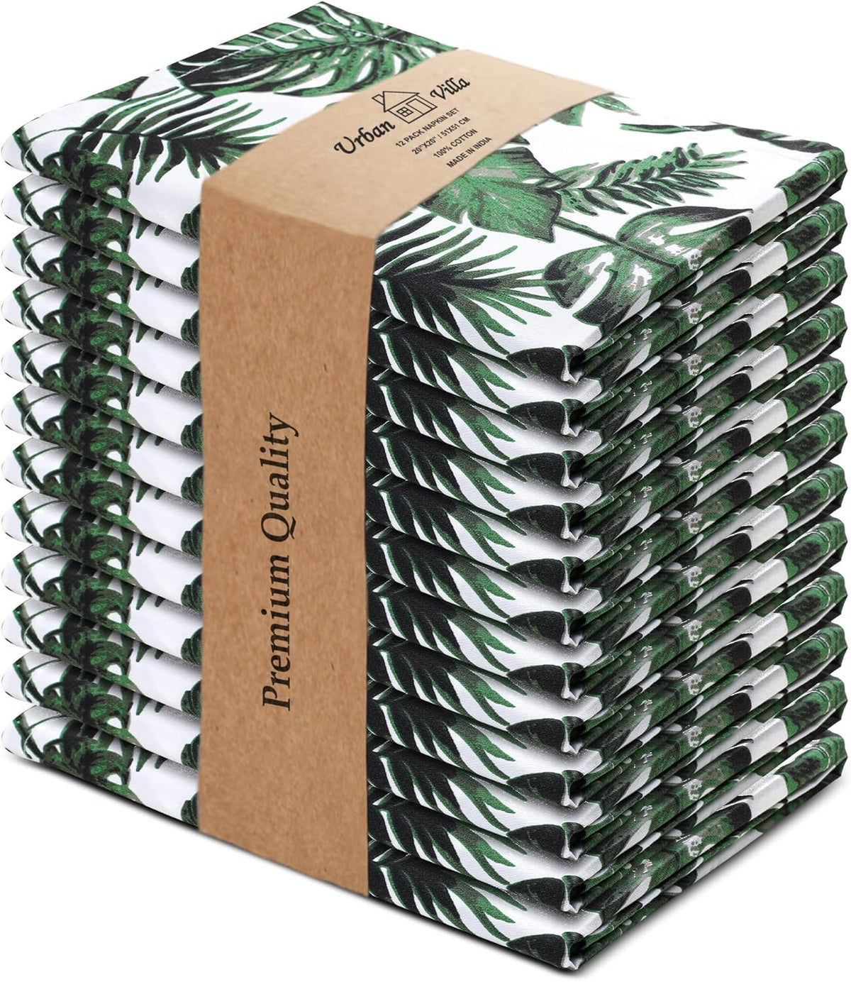 Urban Villa Cloth Napkins Tropical Print 100% Cotton Absorbent Dinner Napkins (Set of 12) Oversized