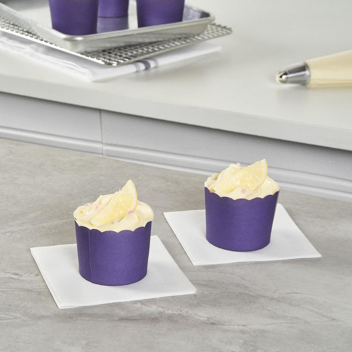 Panificio 6 Ounce Cupcake Wrappers, 200 Scalloped Baking Cups - Oven-Ready, Greaseproof, Purple