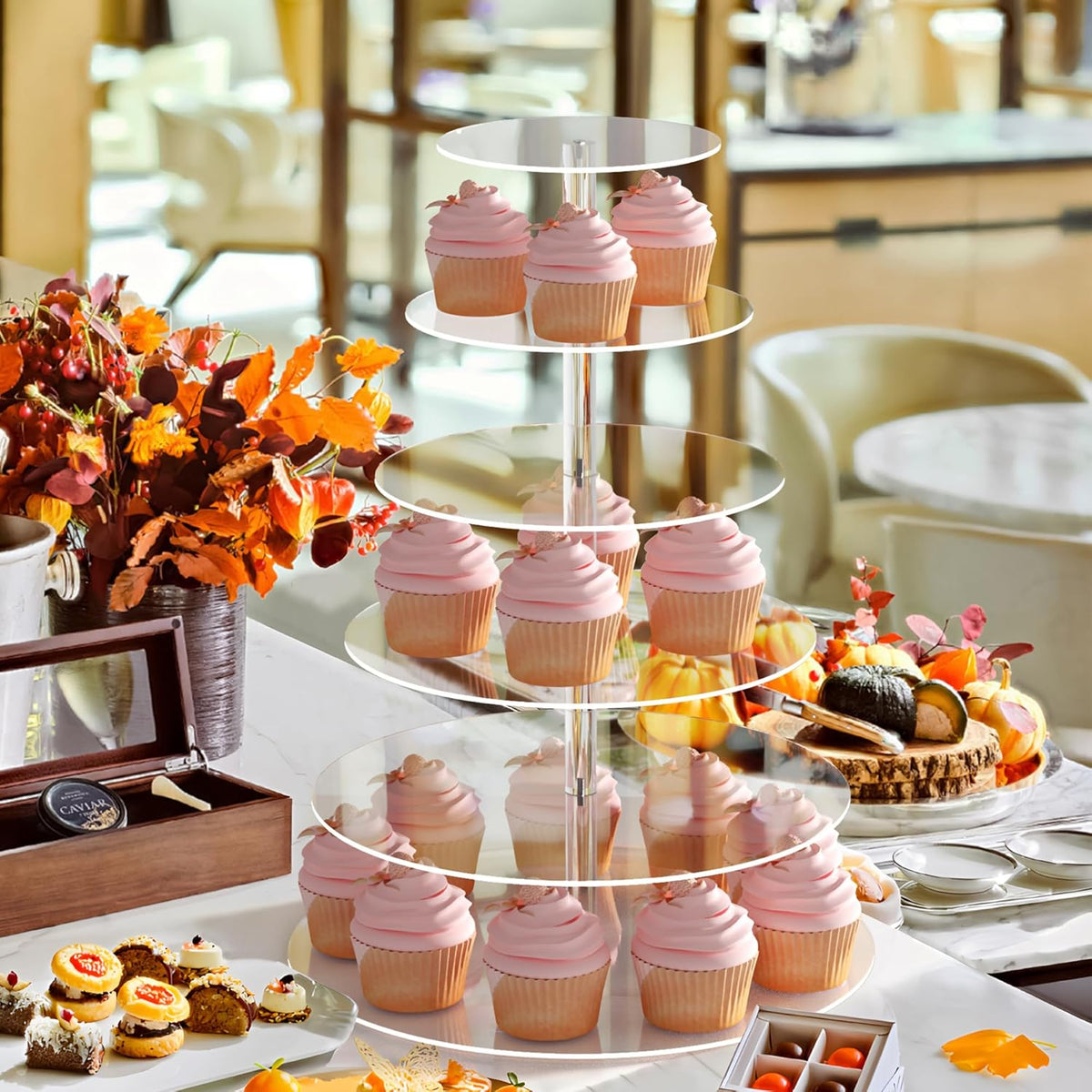 Cupcake Stand, 6 Tier Cupcake Stand for 50 Cupcakes, Round Acrylic Dessert Table Display, Clear