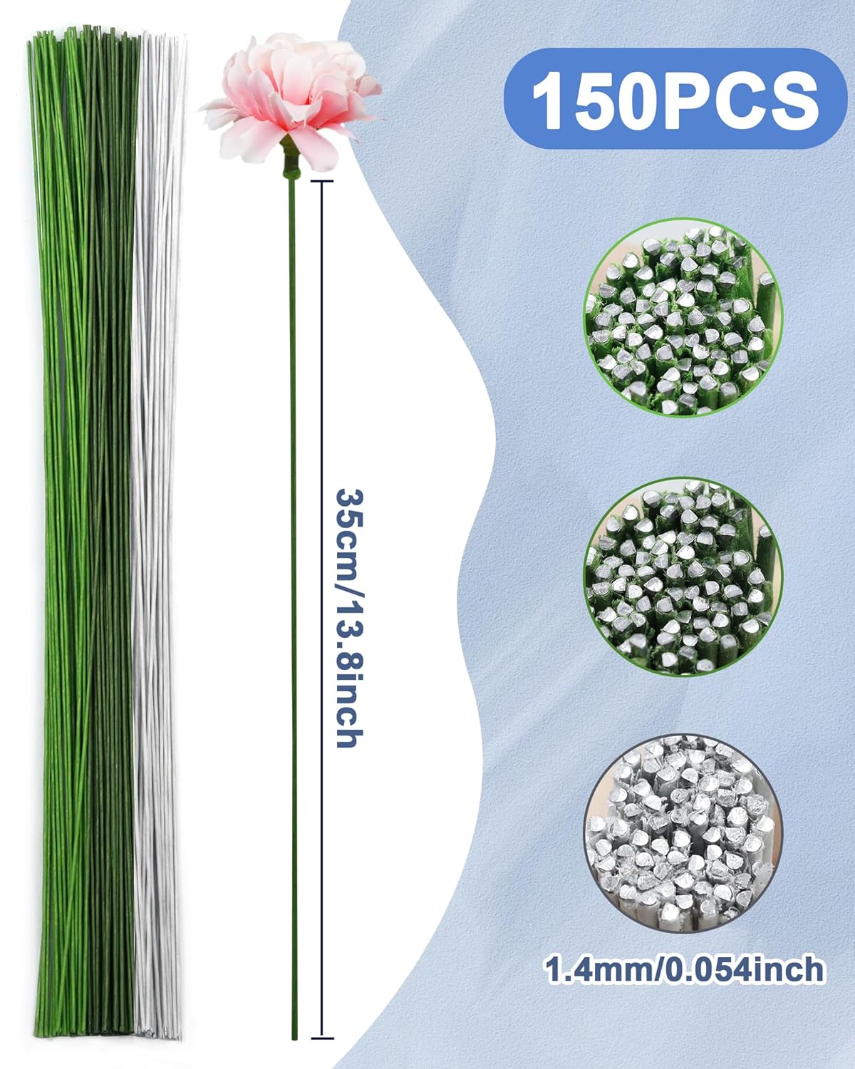 120 PCS FIVEIZERO 18 Gauge MixColor Floral Wire Stems for Artificial Flower Making,Florist
