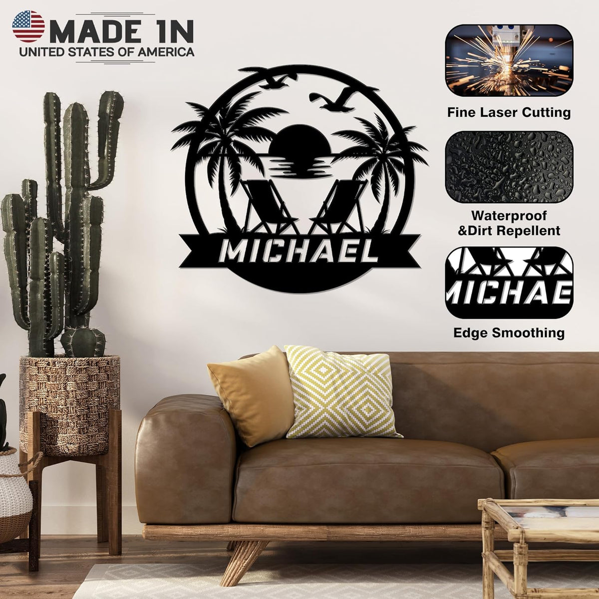 Personalized Beach Decor for Home, Custom Metal Sign Outdoor Nautical Decor, Palm Trees Coastal