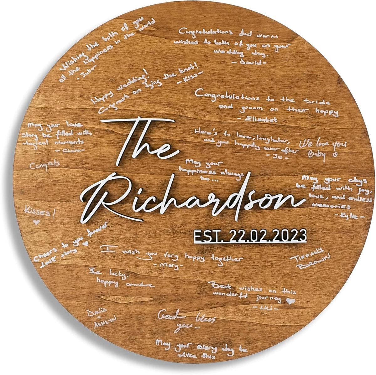 Wedding Guestbook Sign for Couple - Personalized Wooden Guest Book Alternative, Custom Round Rustic