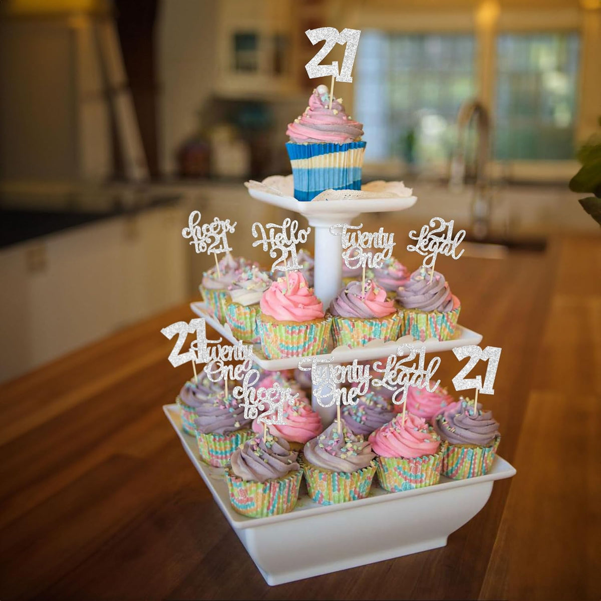 30pcs 21st Birthday Cupcake Toppers - Twenty One Legal 21st Cupcake Picks - Cheers to 21 Years Old