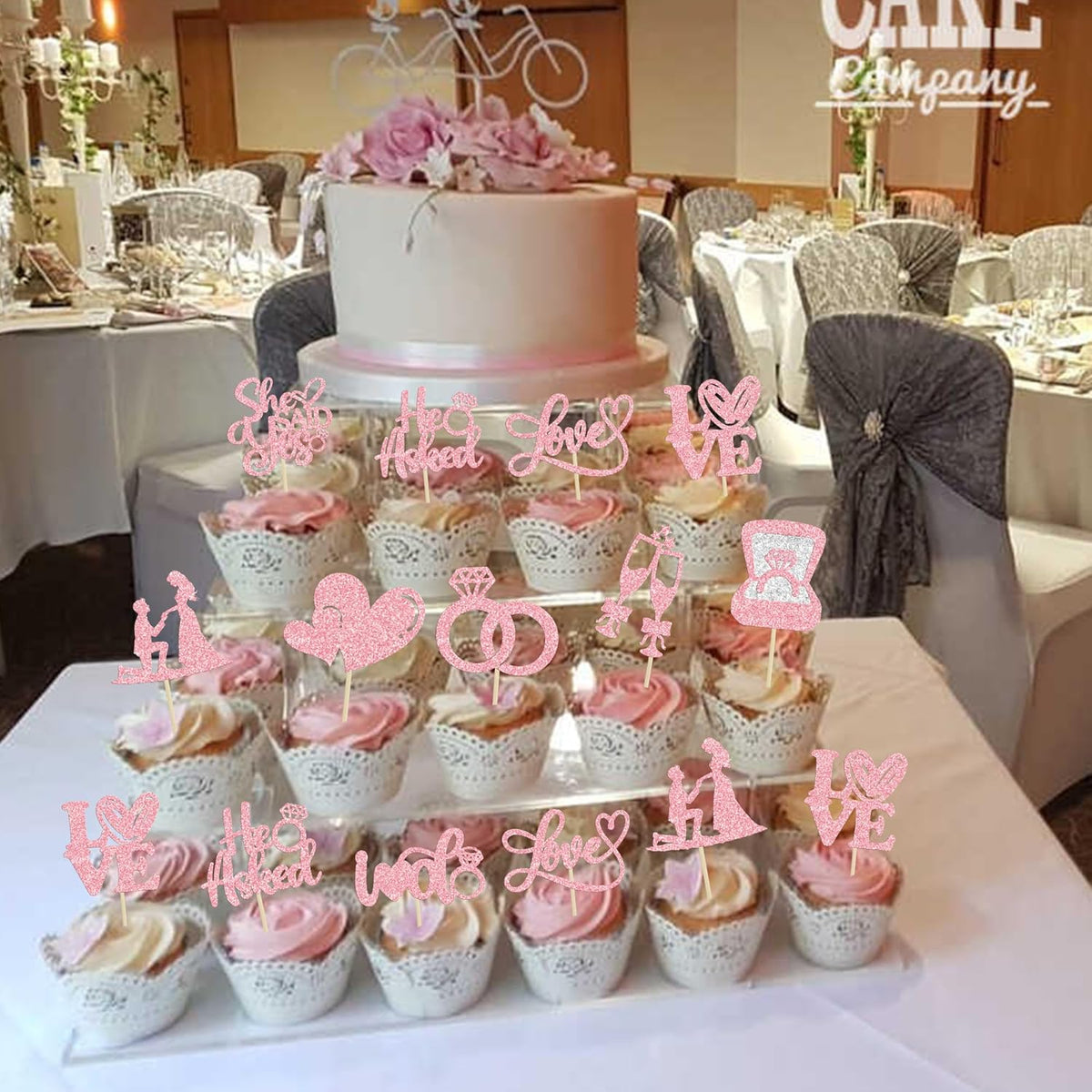 Ephlyn 30Pcs He Asked She Said Yes Cupcake Toppers Glitter Engagement Cupcake Toppers Diamond Ring