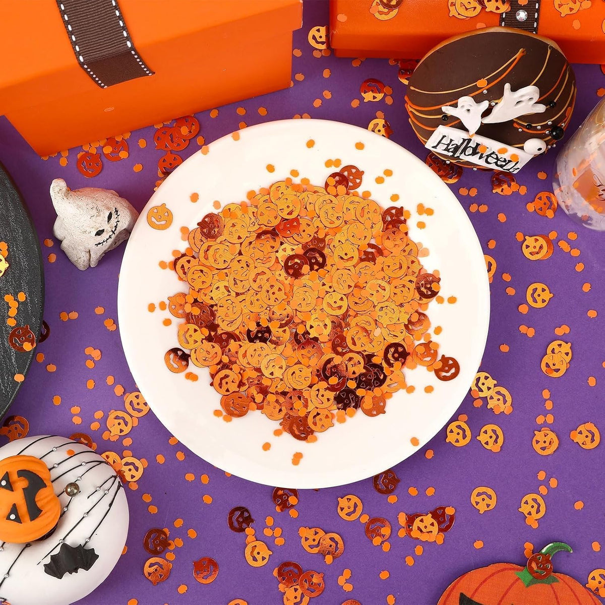 MARFOREVER Halloween Pumpkin Confetti Table Decorations, Orange Pumpkin Scatter Confetti Party