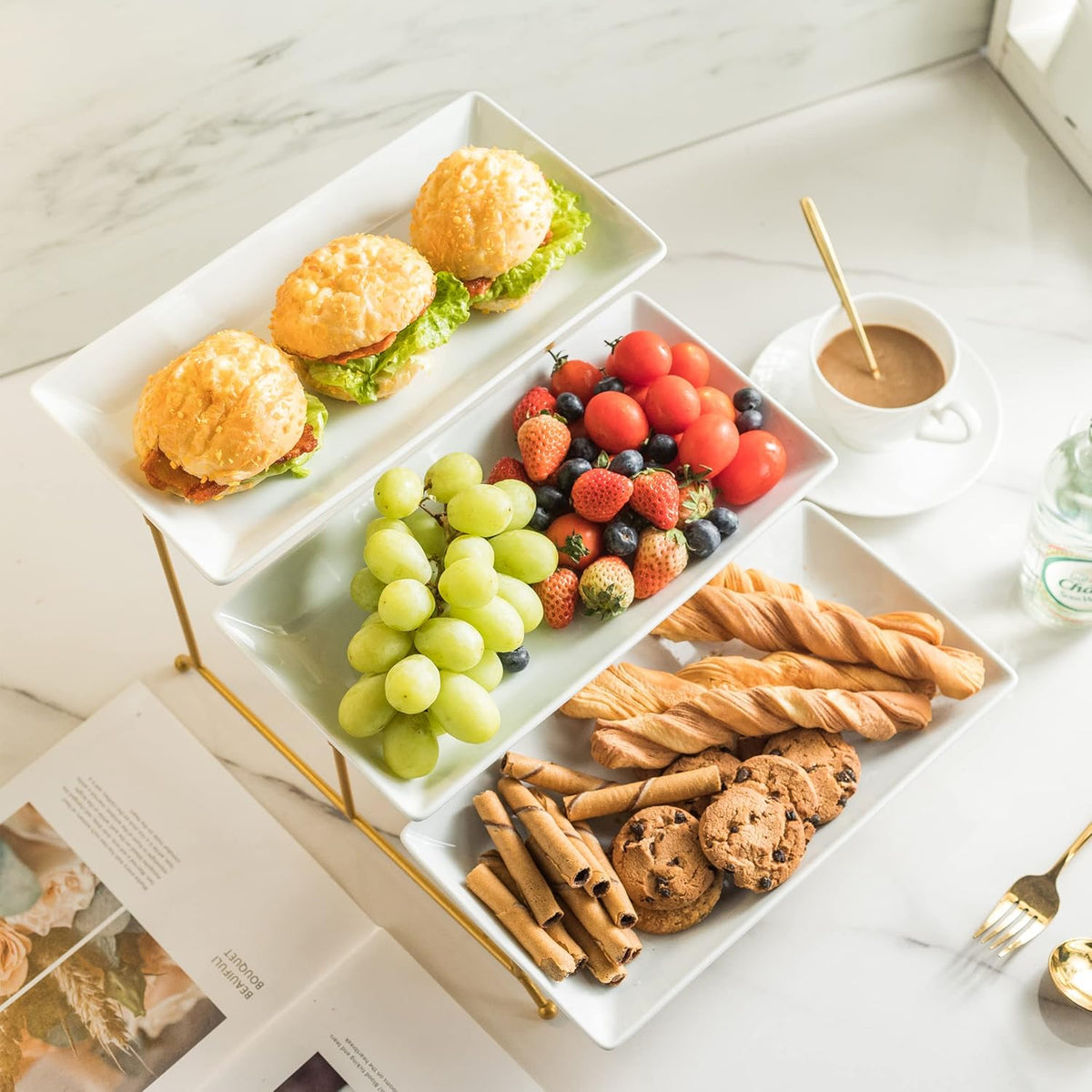 YHOSSEUN Large 3 Tier Serving Tray with Serving Stand, Serving Dishes for Entertaining, Tiered