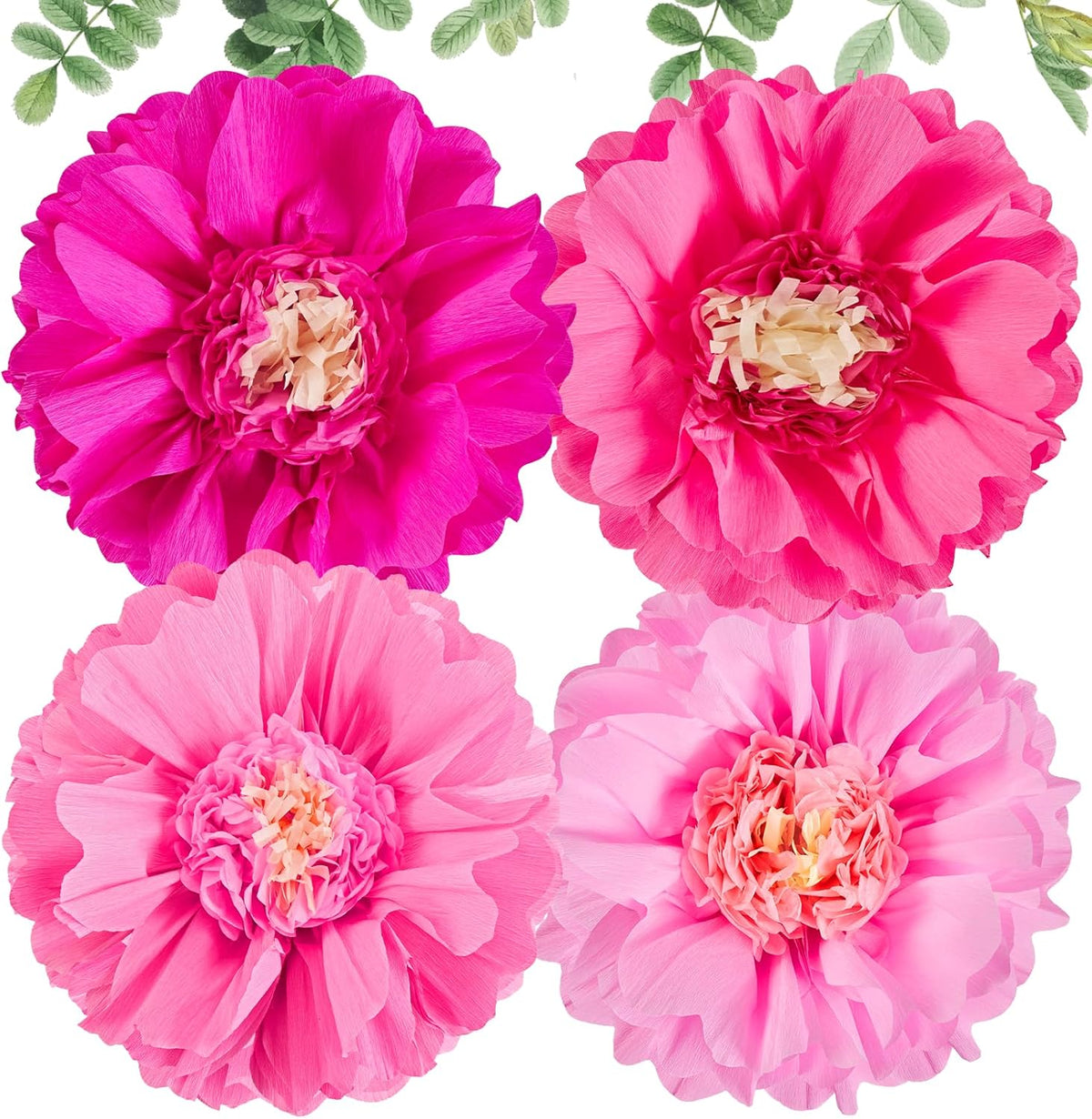 SUNBEAUTY 20" Giant Hot Pink Tissue Paper Flowers - 4 PCS Large Crepe Tissue Fiesta Flowers Party