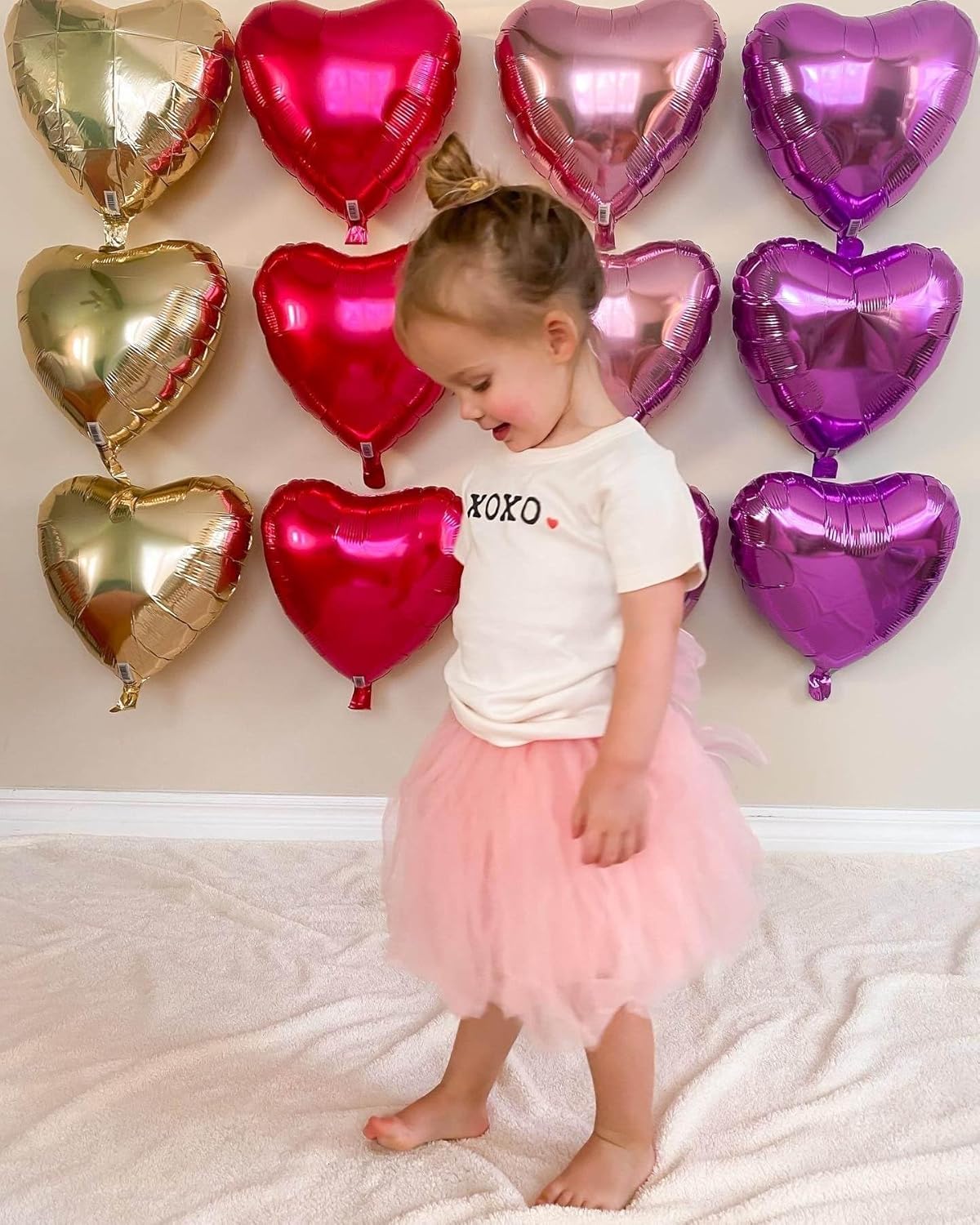 Pink Heart Shaped balloons Pack of 12,18 Inch Silver Love Valentine Balloons Purple Heart Romantic
